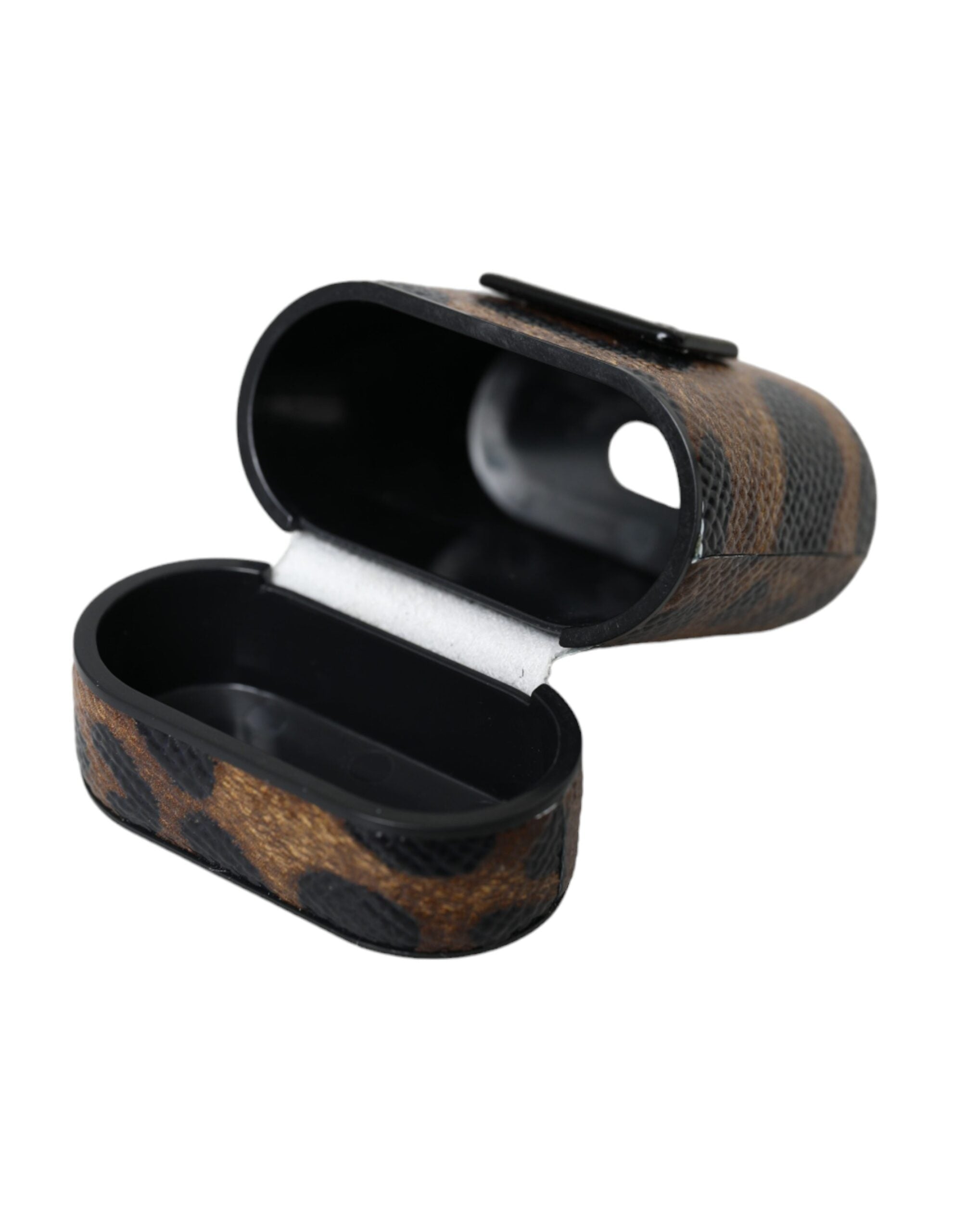 Dolce & Gabbana Leopard Calf Leather Metal Logo Plaque Airpods Brown Case Glam Steals