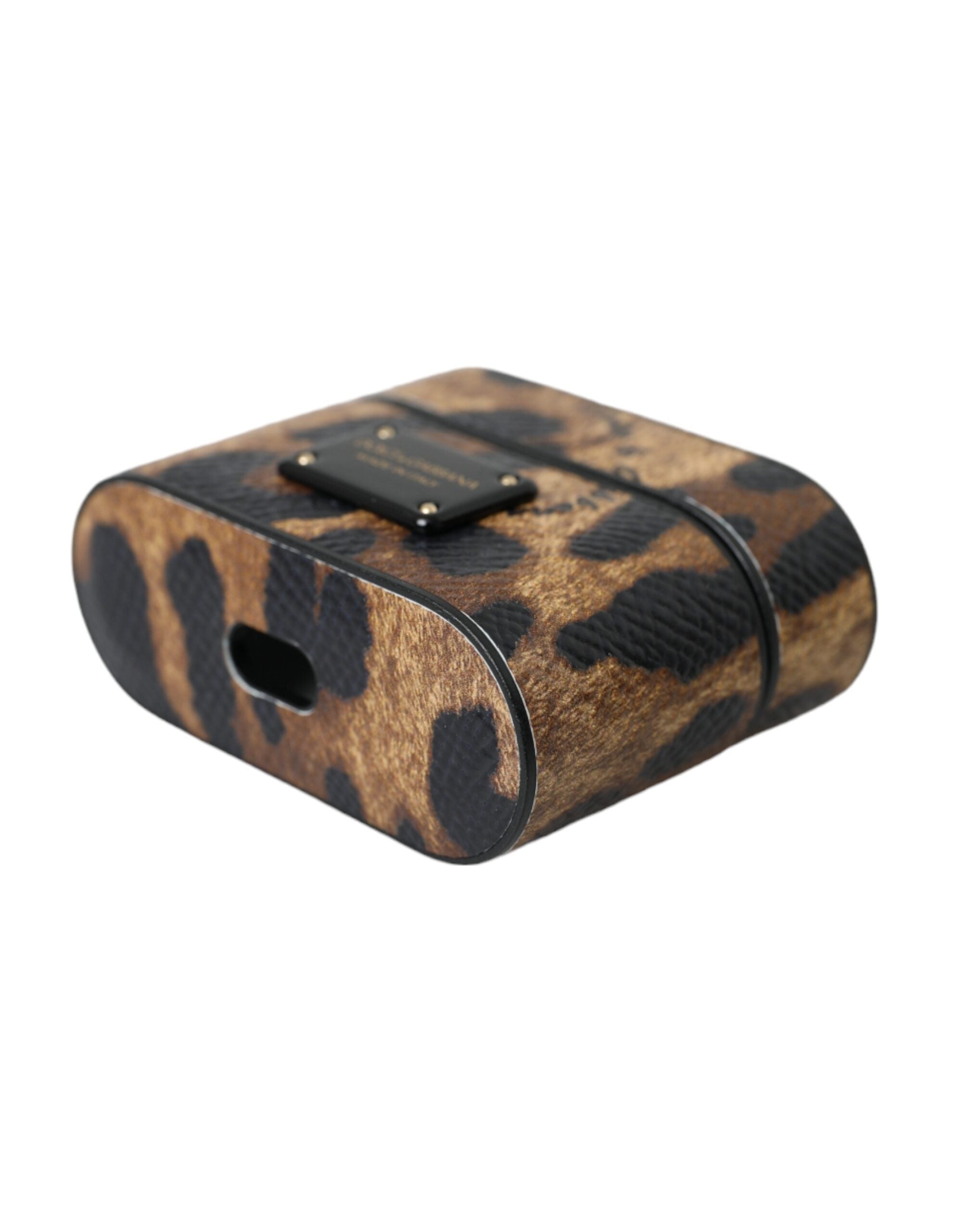 Dolce & Gabbana Leopard Calf Leather Metal Logo Plaque Airpods Brown Case Glam Steals