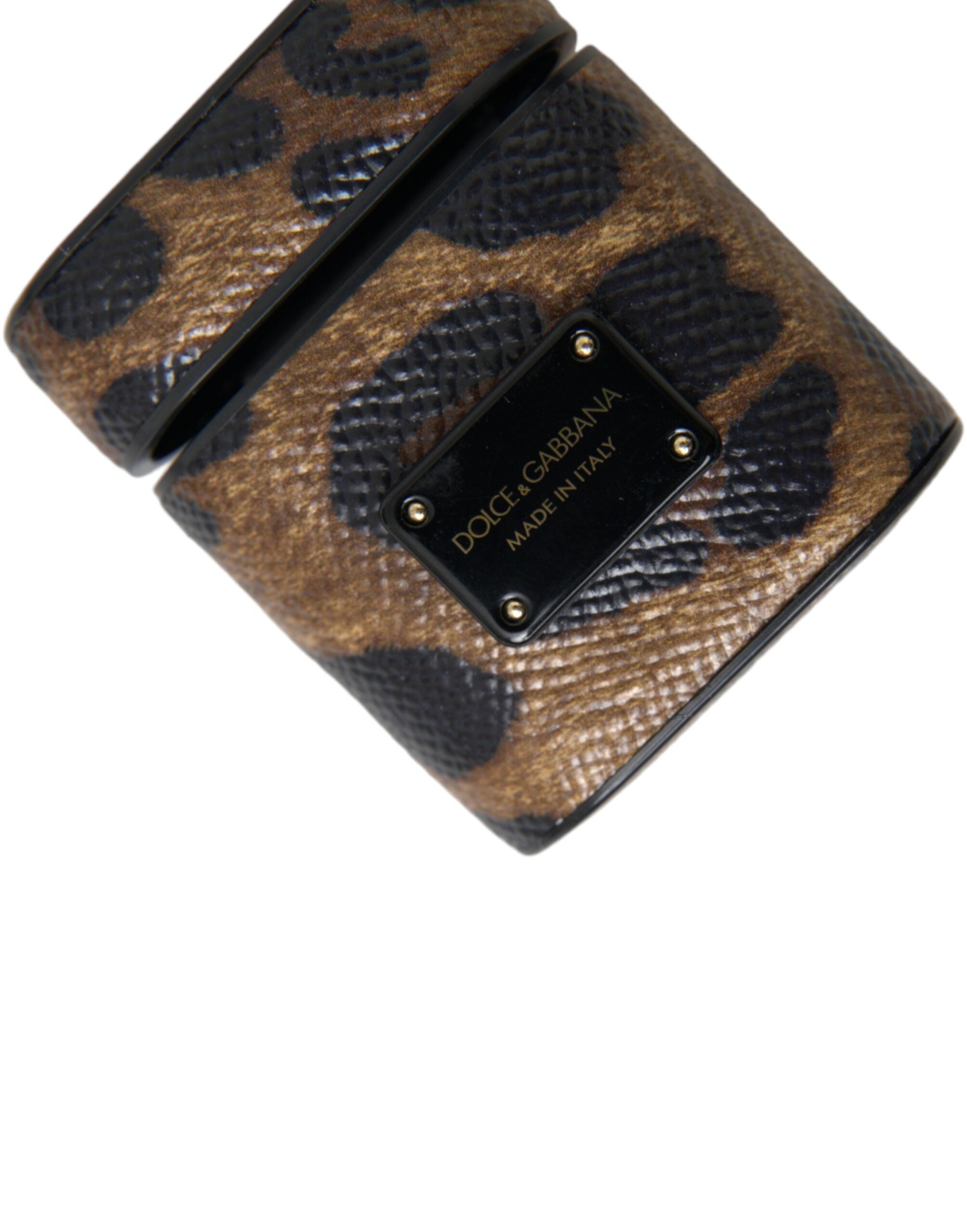 Dolce & Gabbana Leopard Calf Leather Metal Logo Plaque Airpods Brown Case Glam Steals
