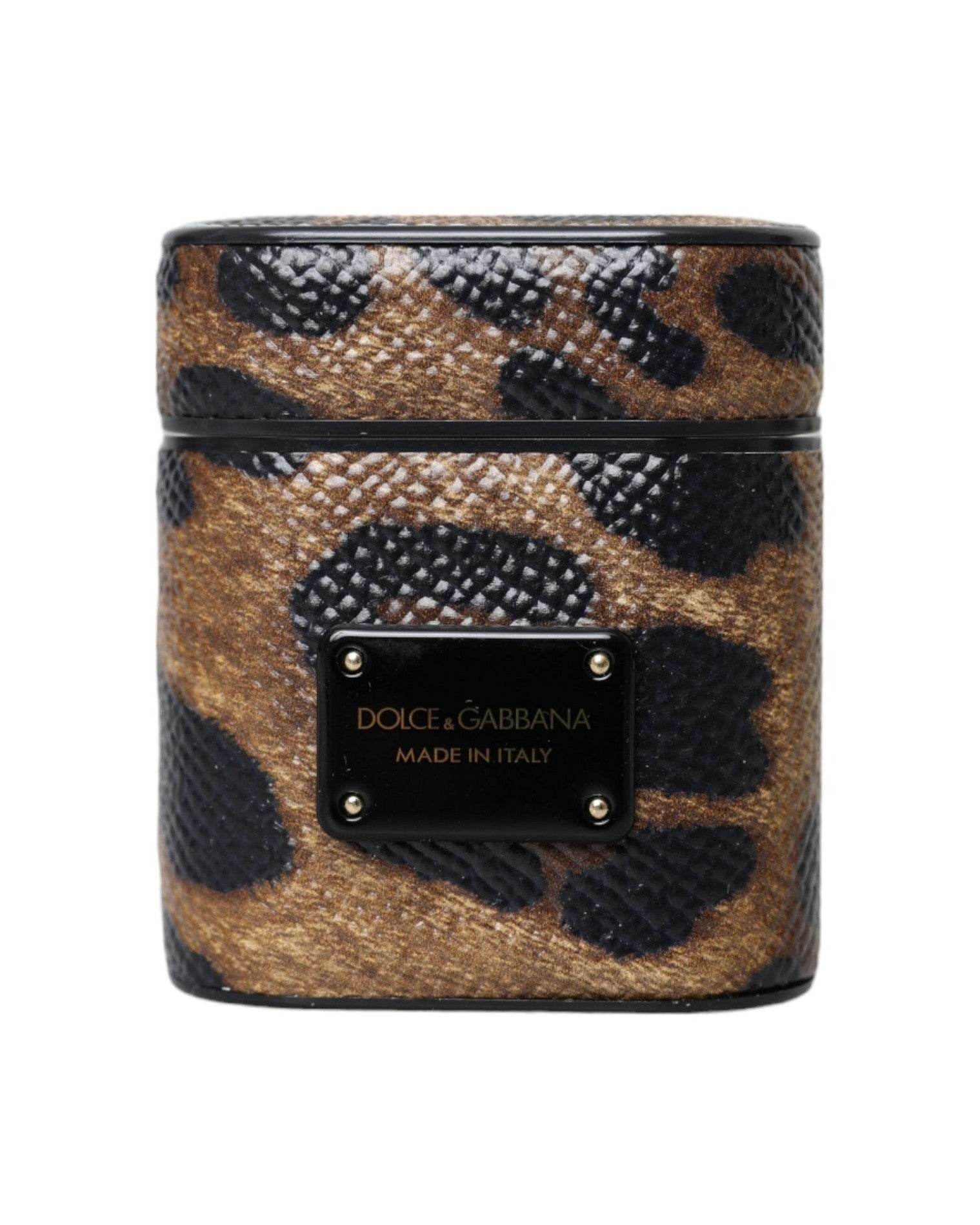 Dolce & Gabbana Leopard Calf Leather Metal Logo Plaque Airpods Brown Case Glam Steals