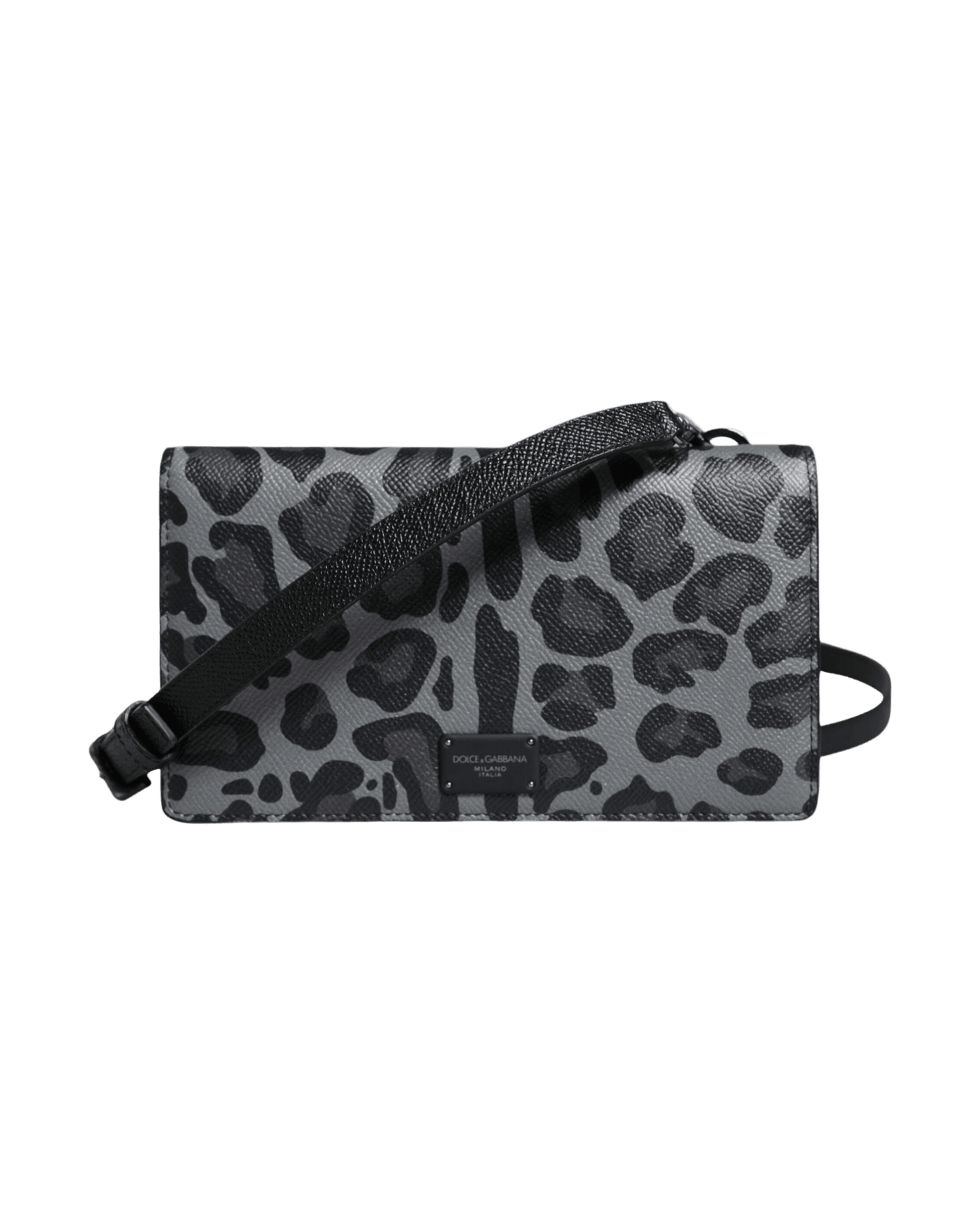 Dolce & Gabbana Leopard Leather Bifold Card Slot Crossbody Black Gray Bag Glam Steals