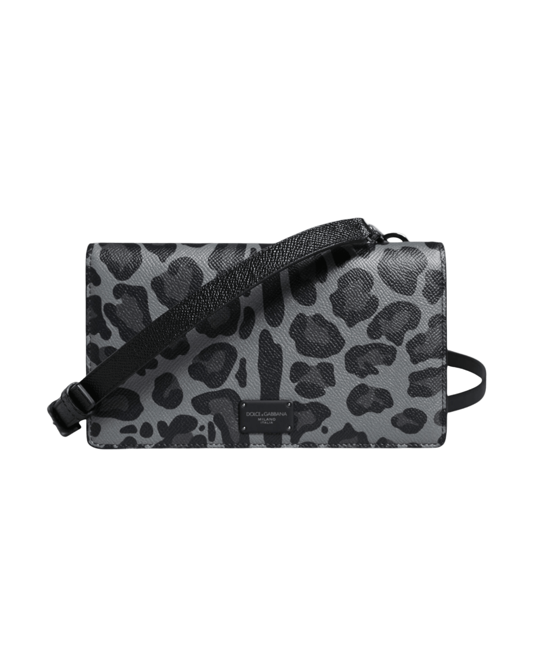 Dolce & Gabbana Leopard Leather Bifold Card Slot Crossbody Black Gray Bag Glam Steals