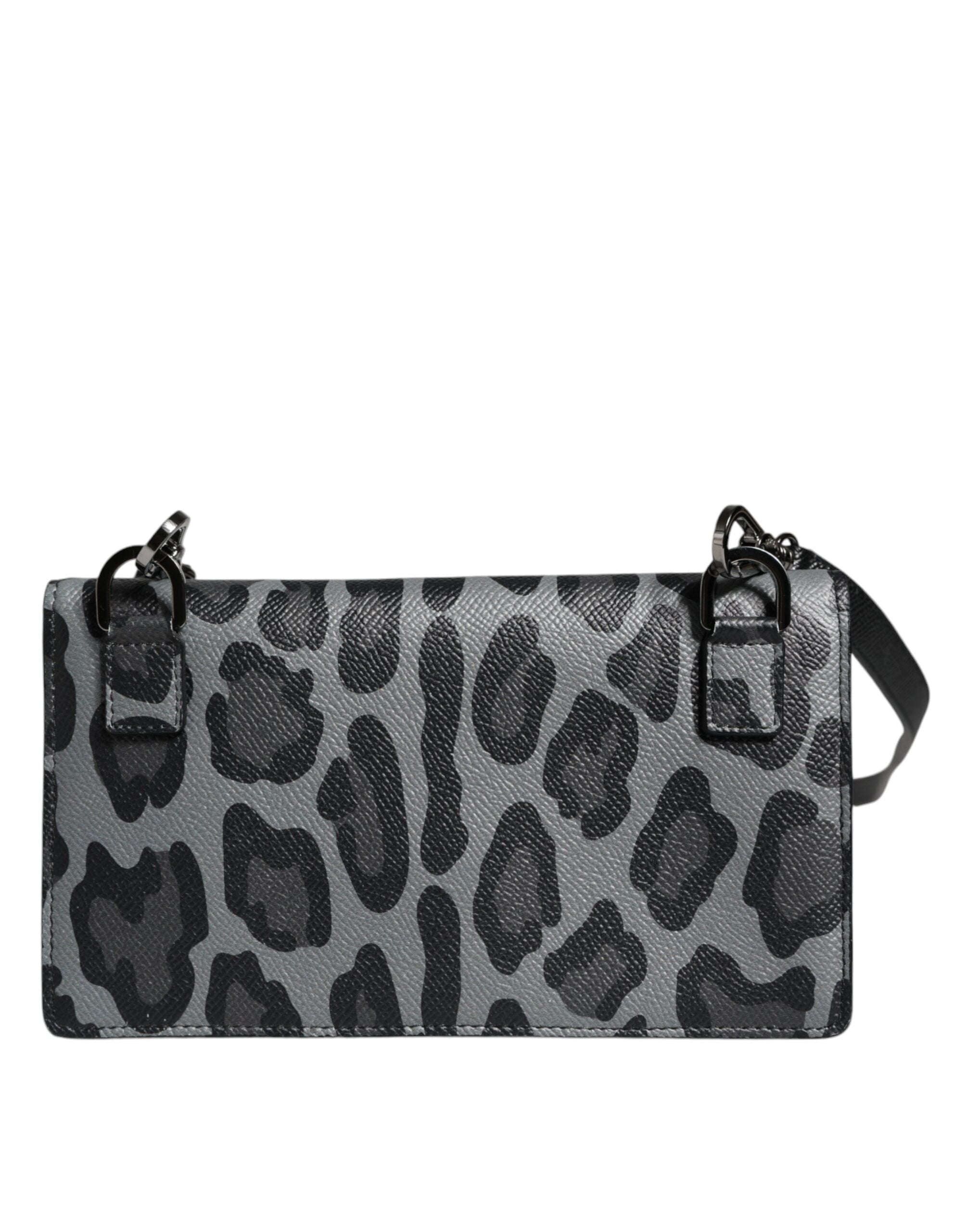 Dolce & Gabbana Leopard Leather Bifold Card Slot Crossbody Black Gray Bag Glam Steals