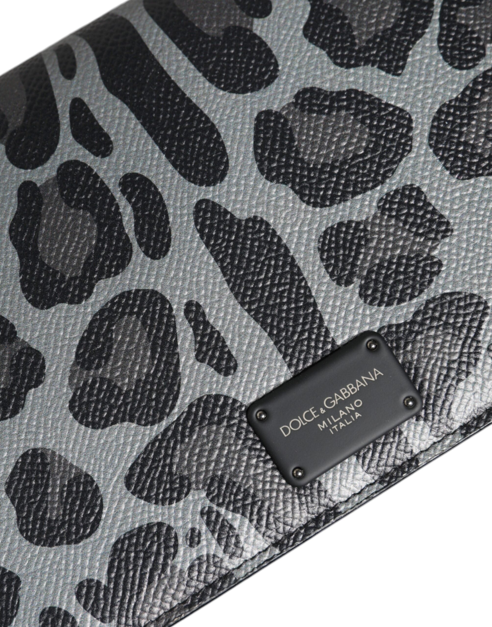 Dolce & Gabbana Leopard Leather Bifold Card Slot Crossbody Black Gray Bag Glam Steals