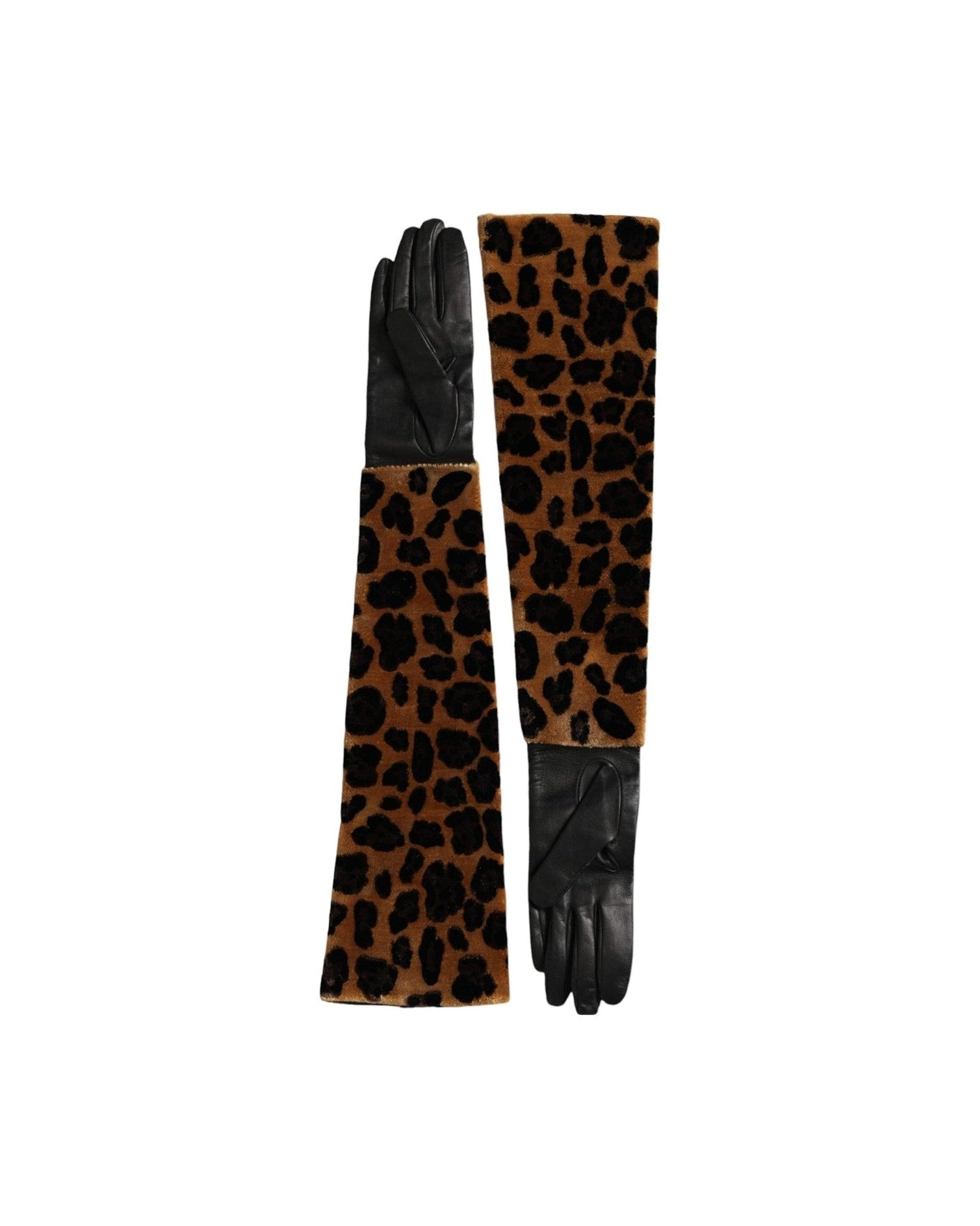 Dolce & Gabbana Leopard Leather Elbow Length Brown Black Gloves Glam Steals