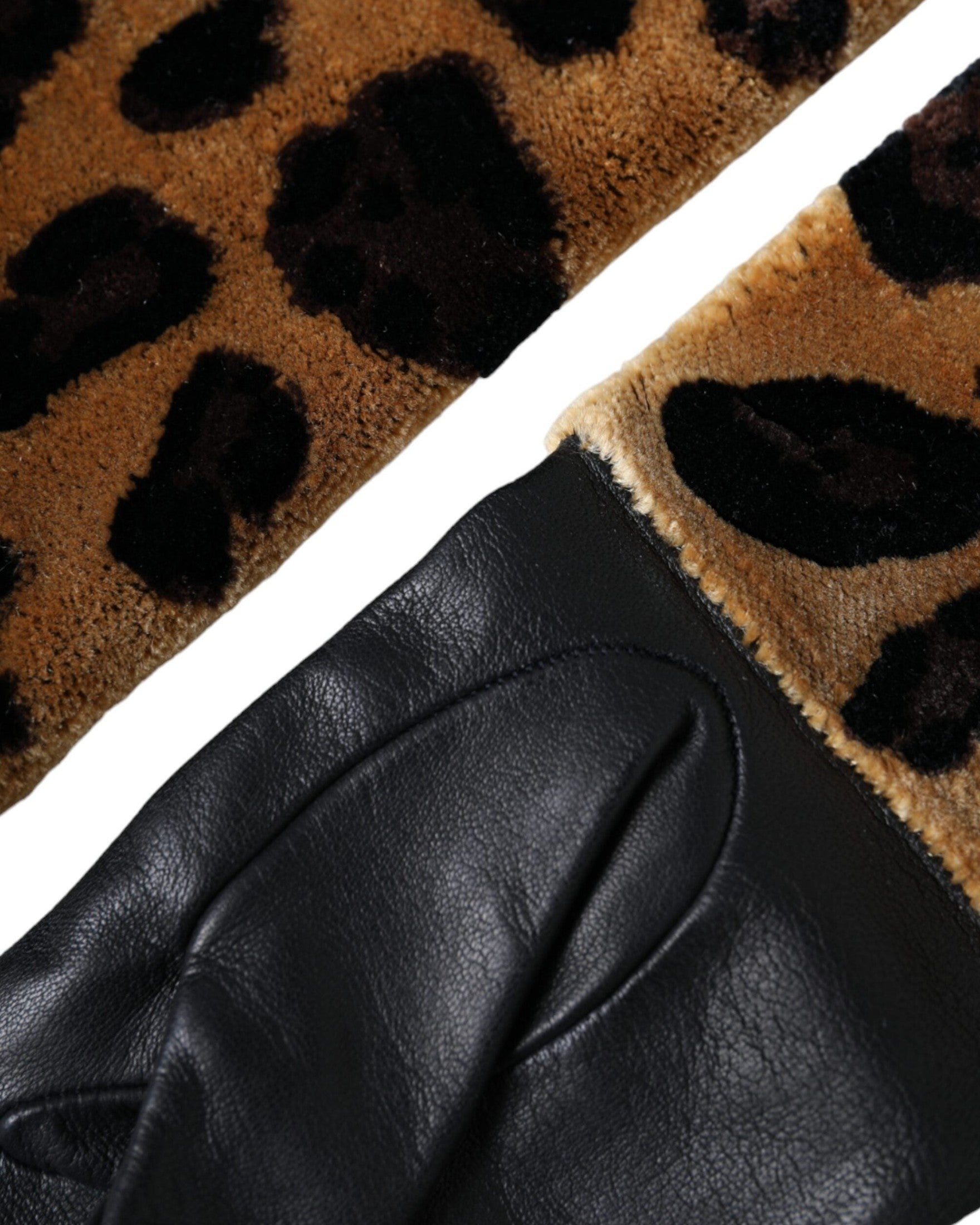 Dolce & Gabbana Leopard Leather Elbow Length Brown Black Gloves Glam Steals