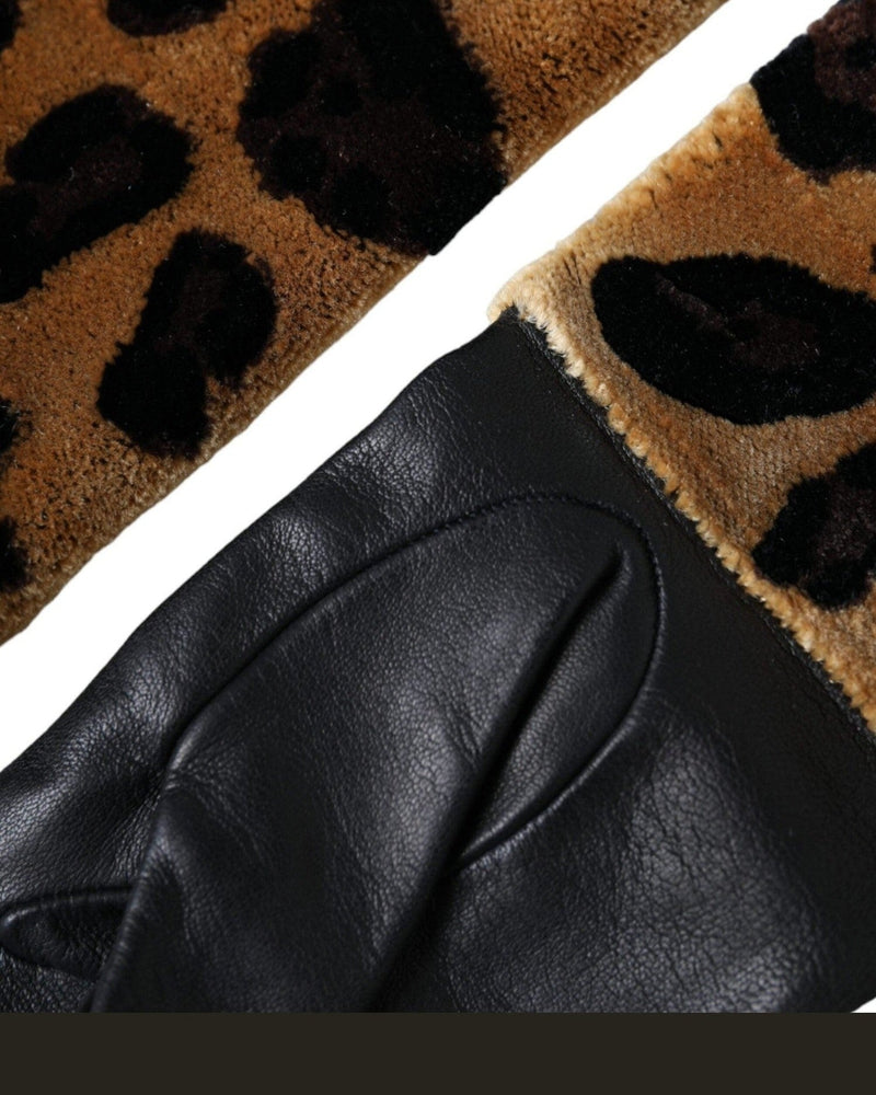 Dolce & Gabbana Leopard Leather Elbow Length Brown Black Gloves Glam Steals
