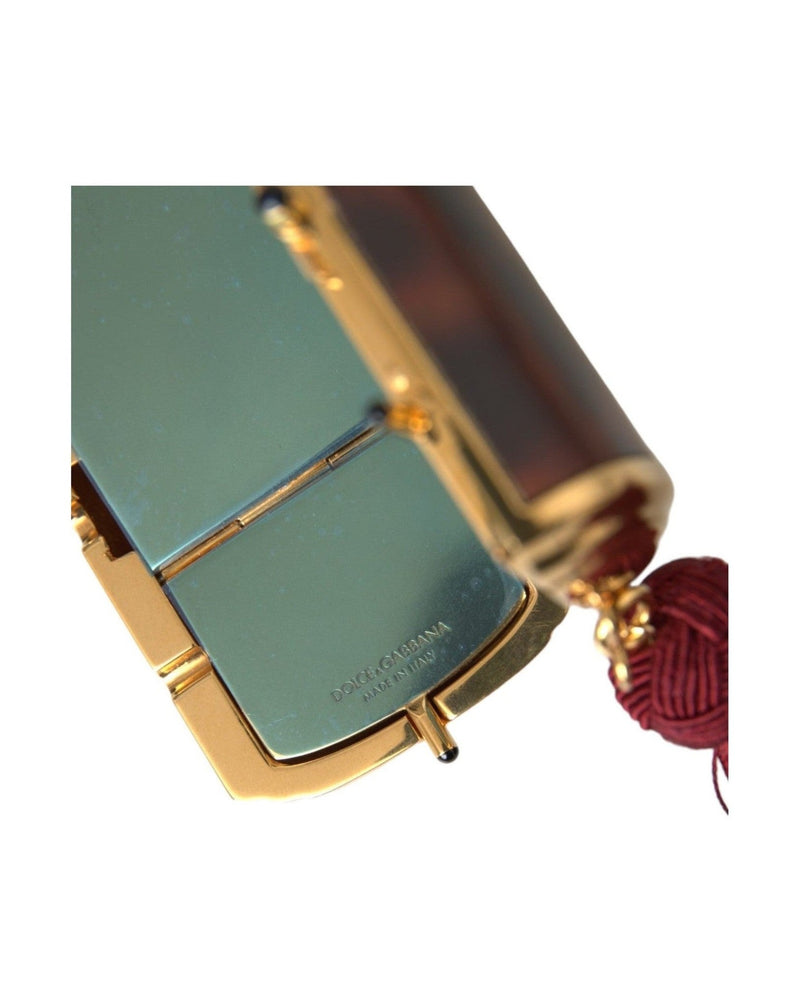 Dolce & Gabbana Leopard Mini Mirror Tassel Make Up Holder Brown Bag Glam Steals