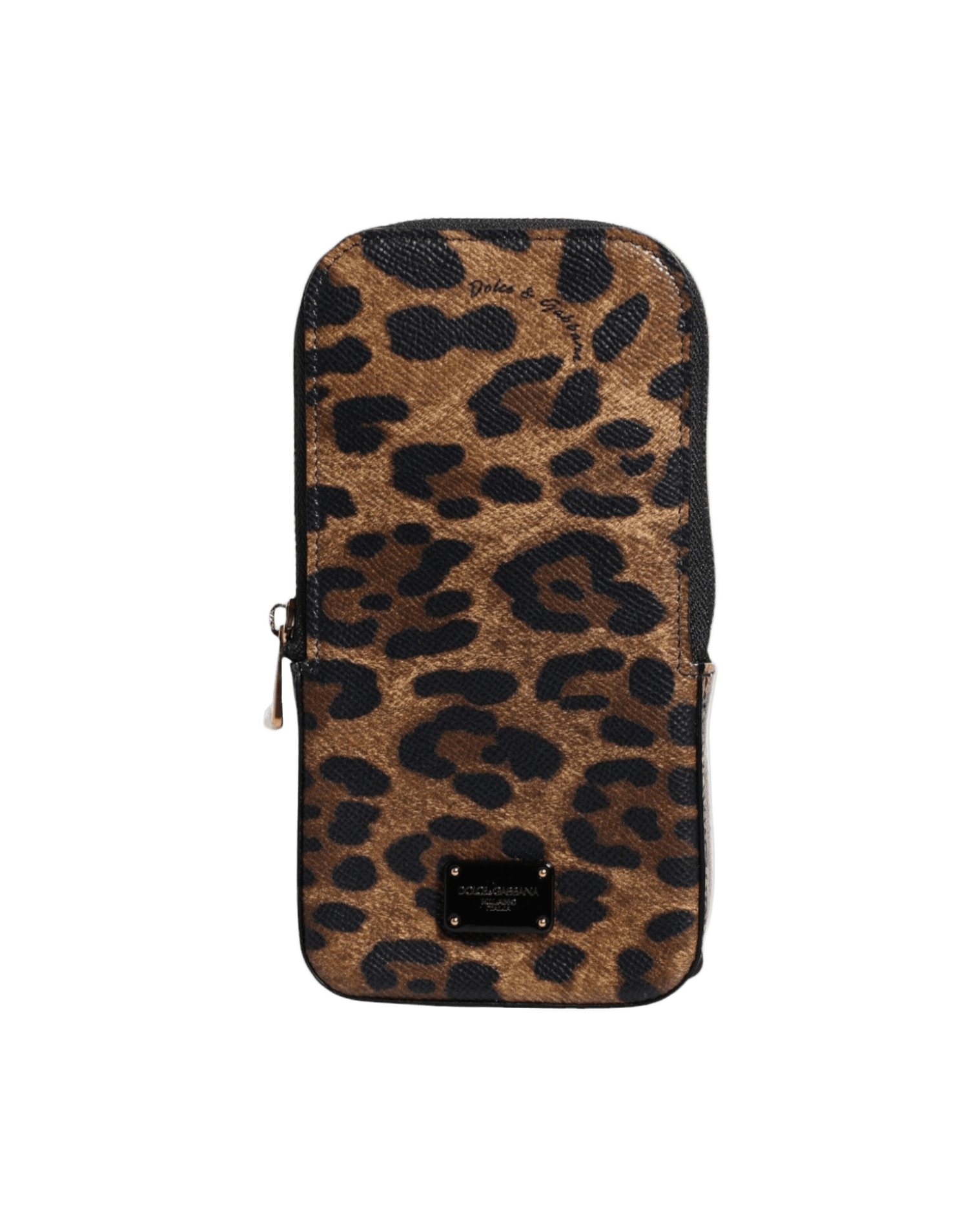 Dolce & Gabbana Leopard Print Dauphine Leather Zip Around Brown Wallet Glam Steals