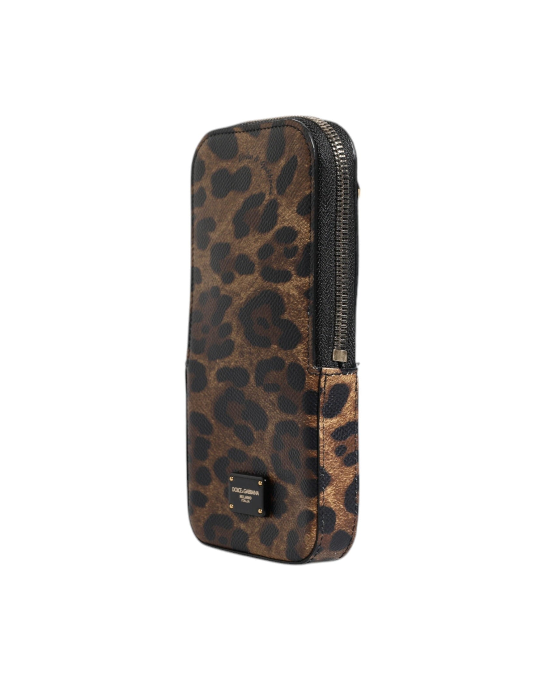Dolce & Gabbana Leopard Print Dauphine Leather Zip Around Brown Wallet Glam Steals