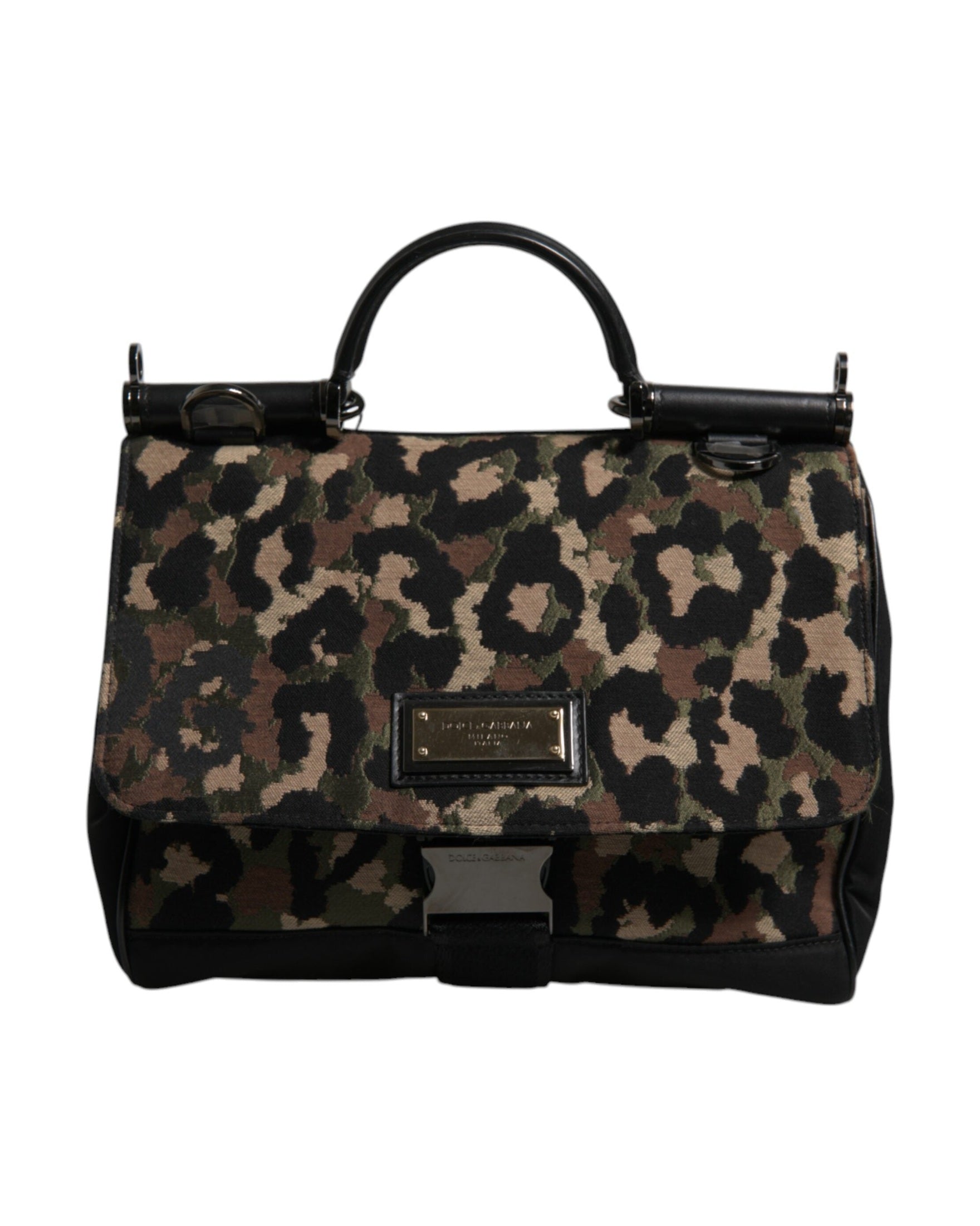 Dolce & Gabbana Leopard Print Lacquard Nylon Sicily Tote Brown Bag Glam Steals