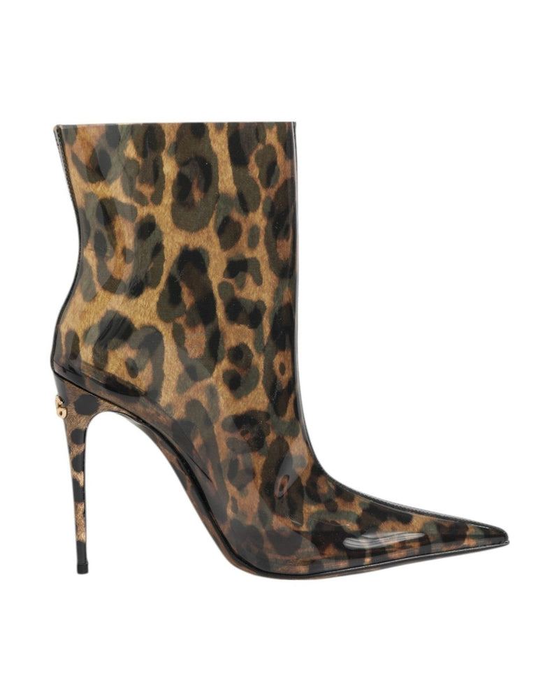 Dolce & Gabbana Leopard Print Pvc Pointed Toe Boots Shoes Glam Steals
