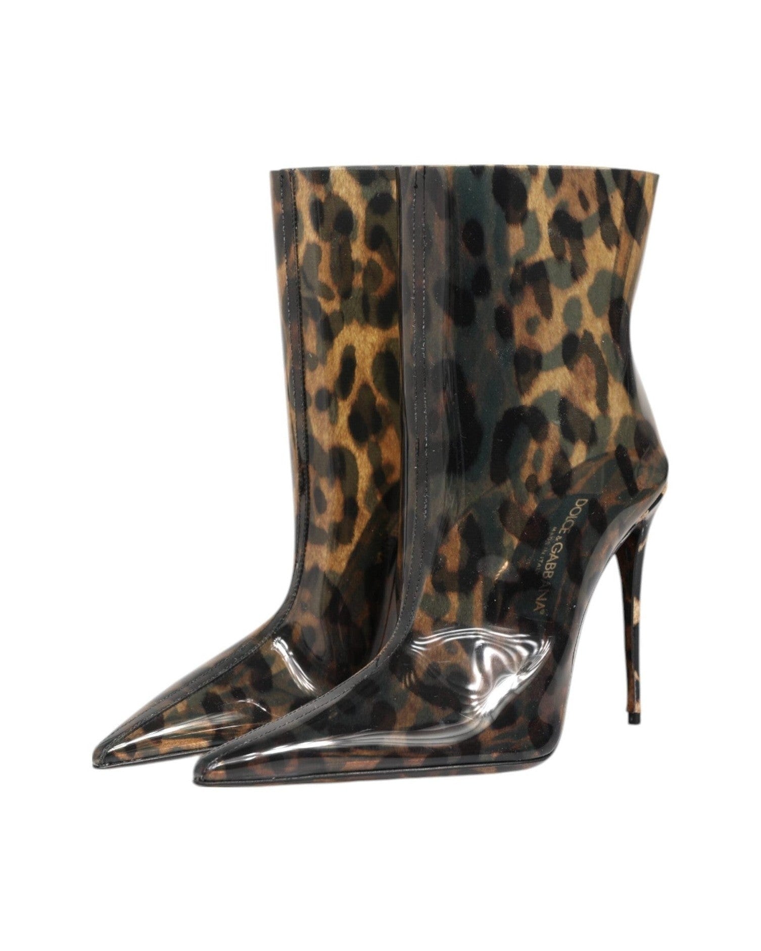 Dolce & Gabbana Leopard Print Pvc Pointed Toe Boots Shoes Glam Steals