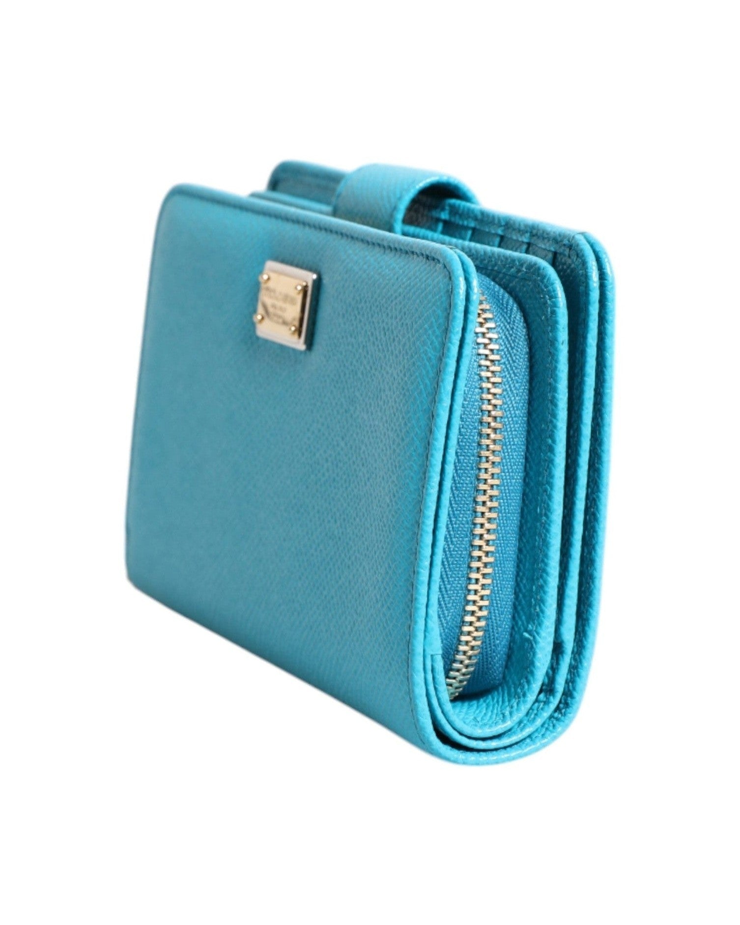 Dolce & Gabbana Light Blue Leather Bifold Continental Clutch Wallet Wallets