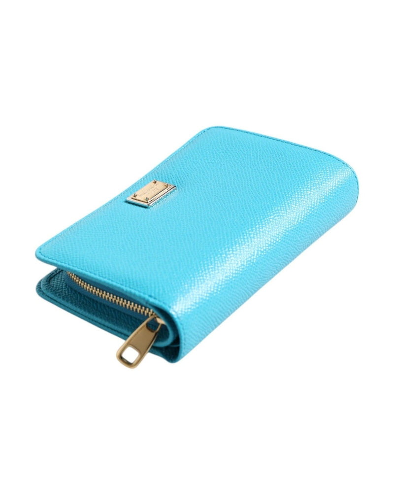 Dolce & Gabbana Light Blue Leather Bifold Continental Clutch Wallet Wallets