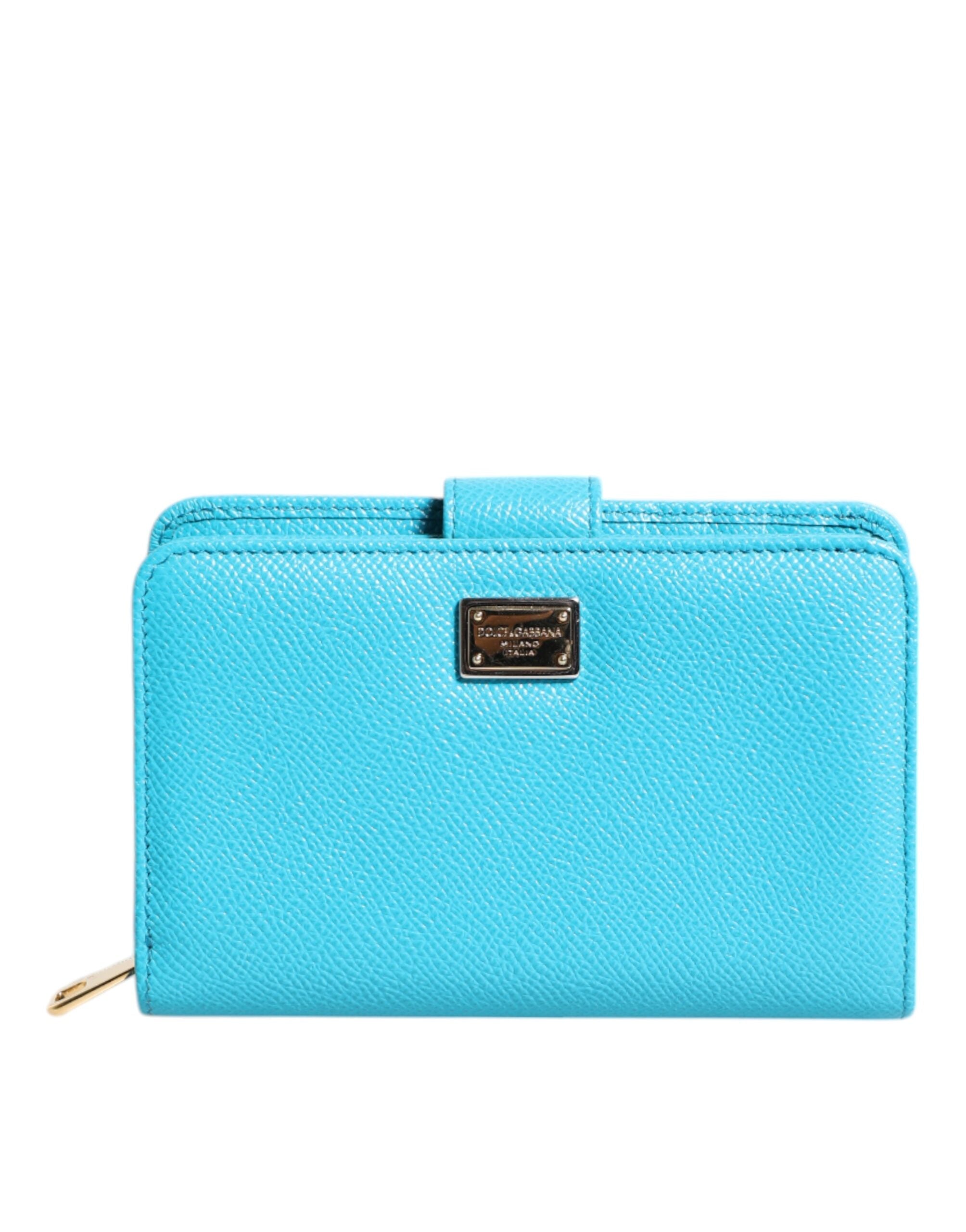 Dolce & Gabbana Light Blue Leather Bifold Continental Clutch Wallet Glam Steals