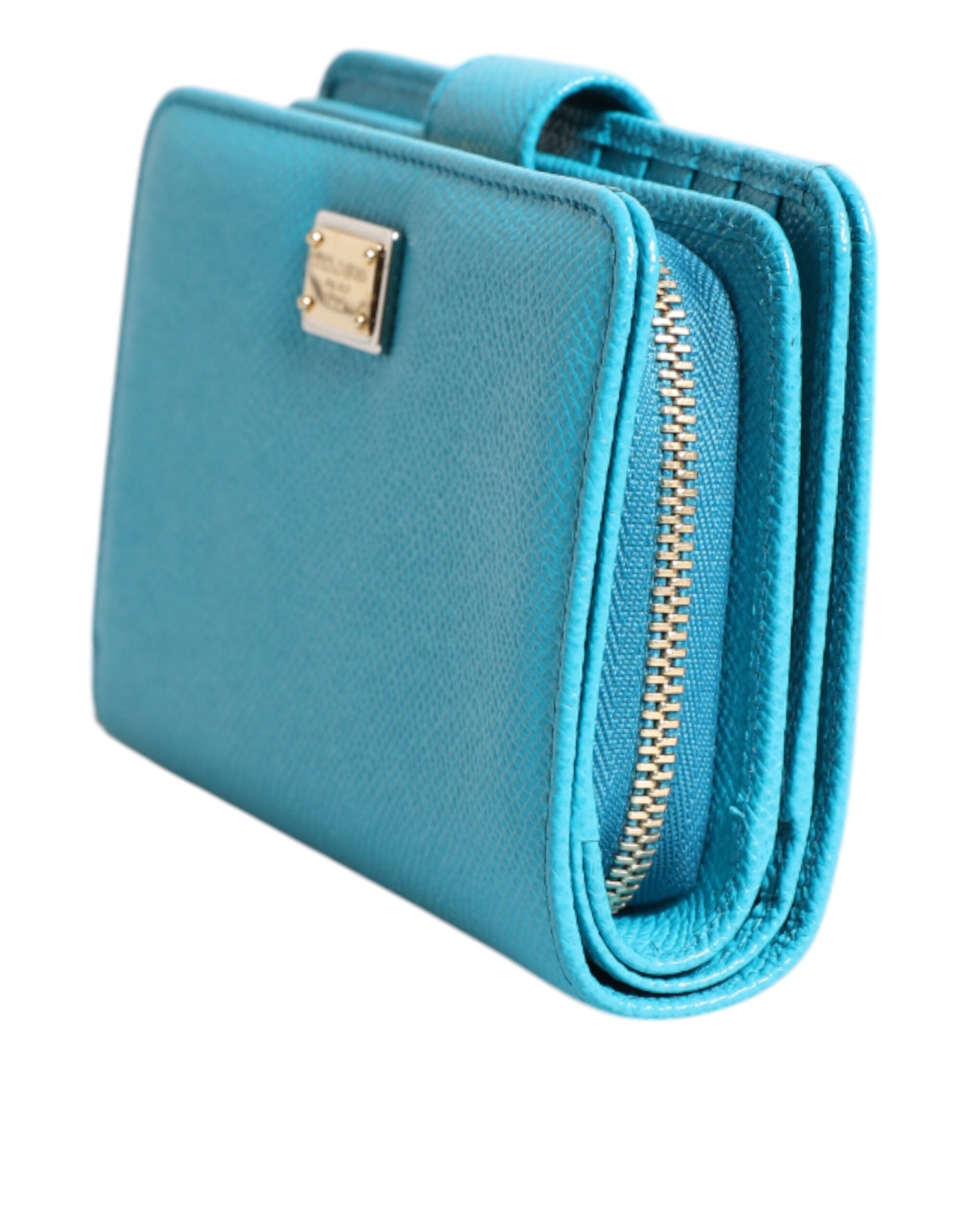Dolce & Gabbana Light Blue Leather Bifold Continental Clutch Wallet Glam Steals
