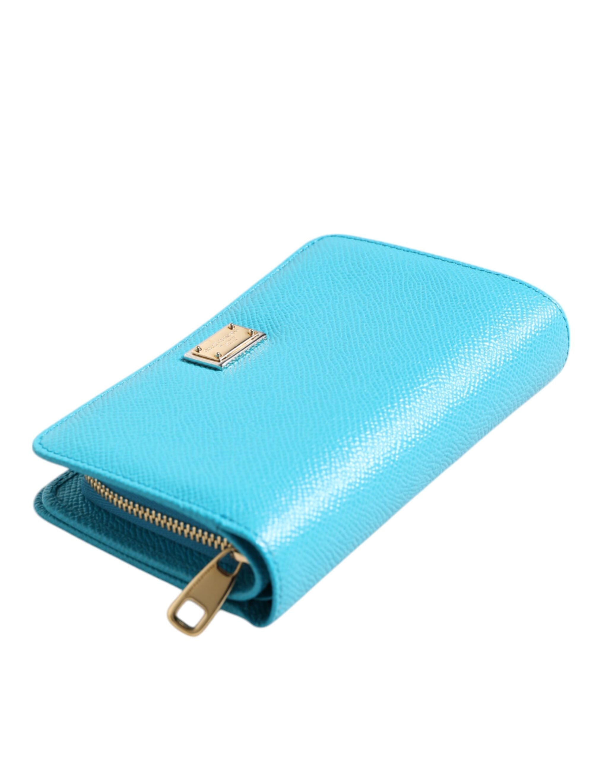 Dolce & Gabbana Light Blue Leather Bifold Continental Clutch Wallet Glam Steals