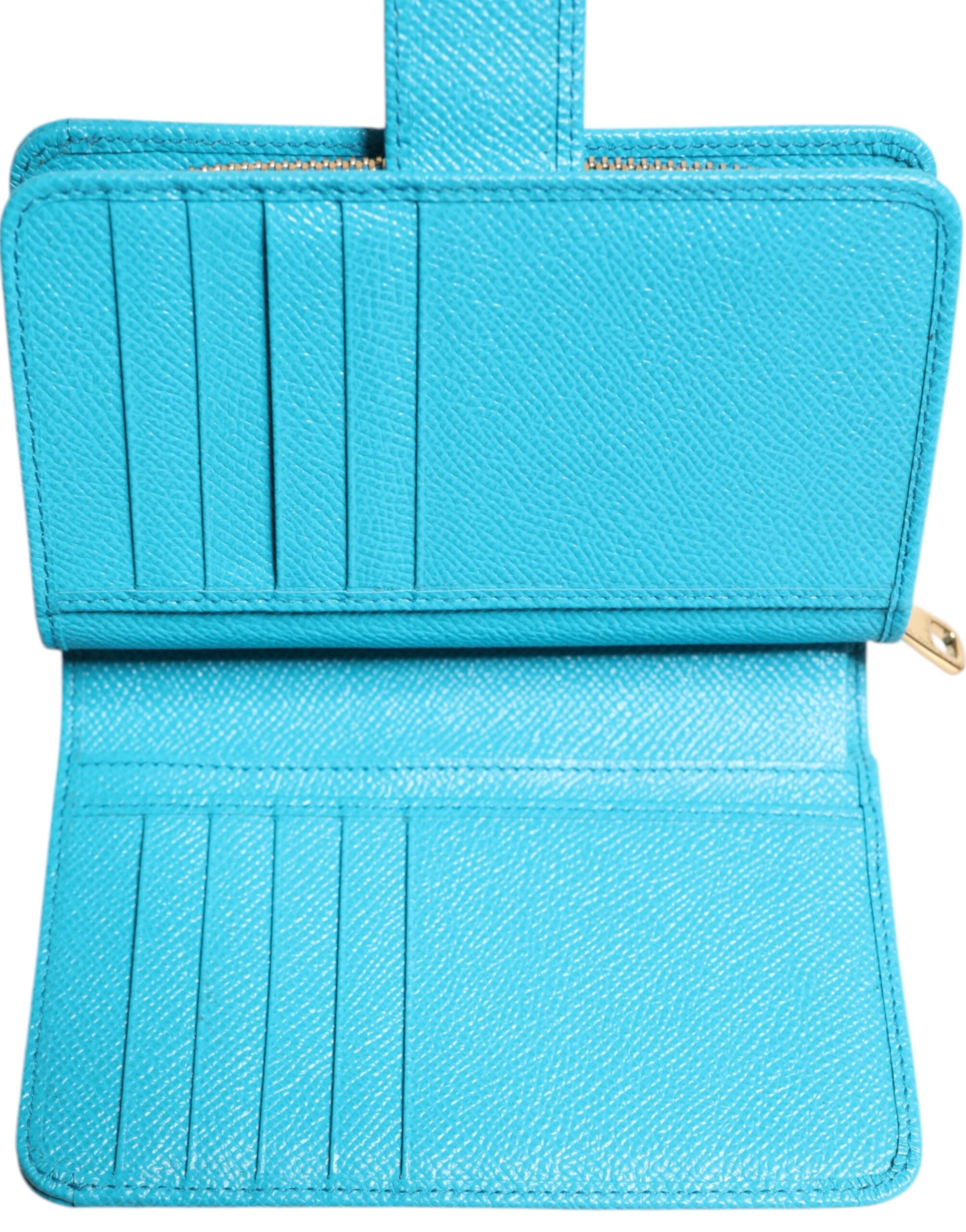Dolce & Gabbana Light Blue Leather Bifold Continental Clutch Wallet Glam Steals