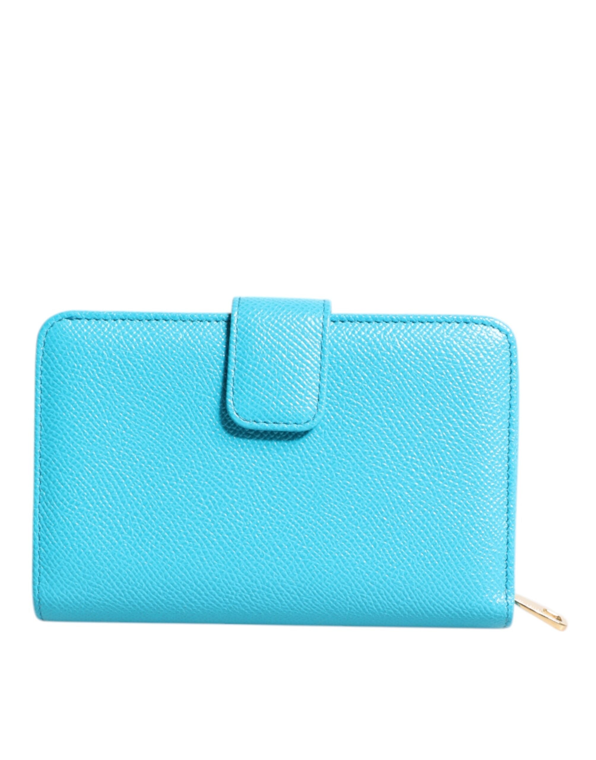 Dolce & Gabbana Light Blue Leather Bifold Continental Clutch Wallet Glam Steals