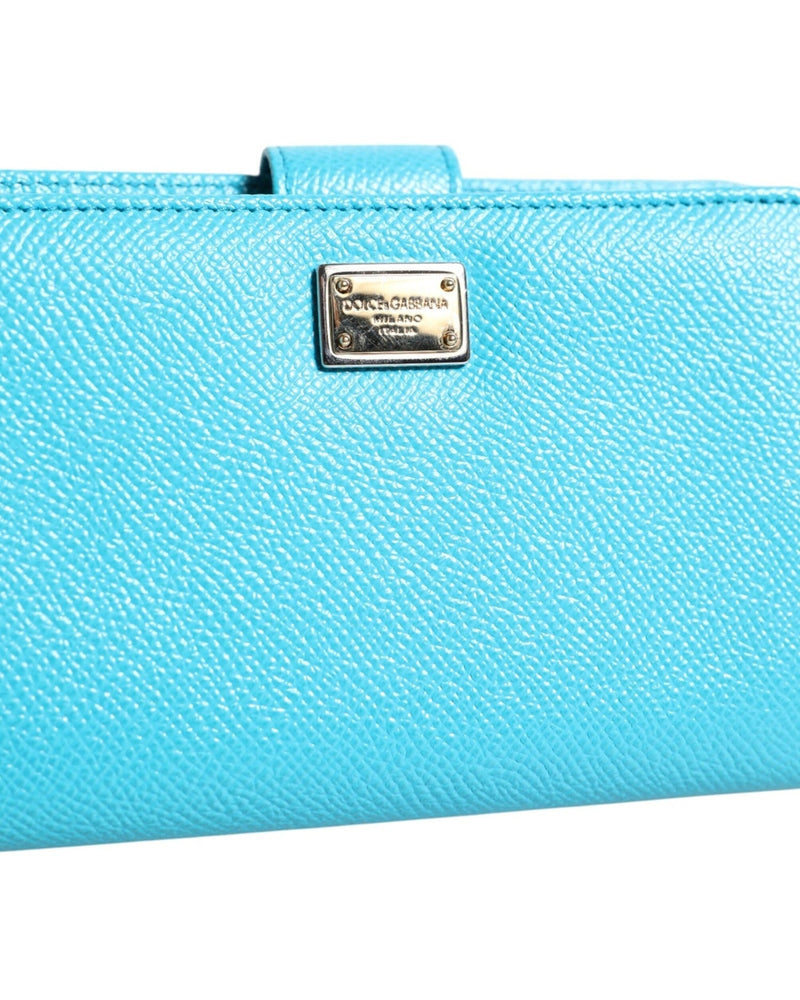Dolce & Gabbana Light Blue Leather Bifold Continental Clutch Wallet Glam Steals