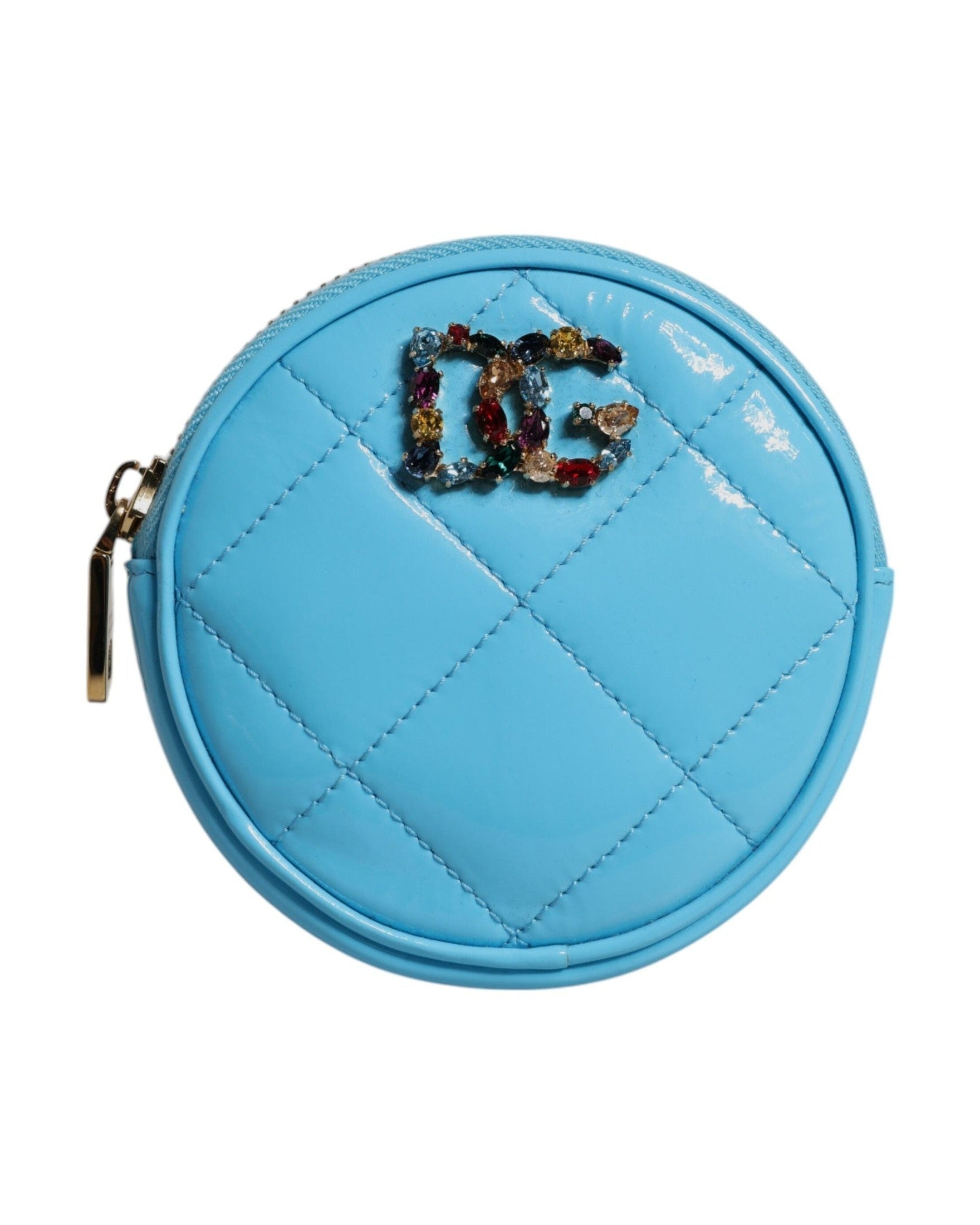 Dolce & Gabbana Light Blue Leather Lamb Dg Crystal Round Coin Purse Wallet Glam Steals