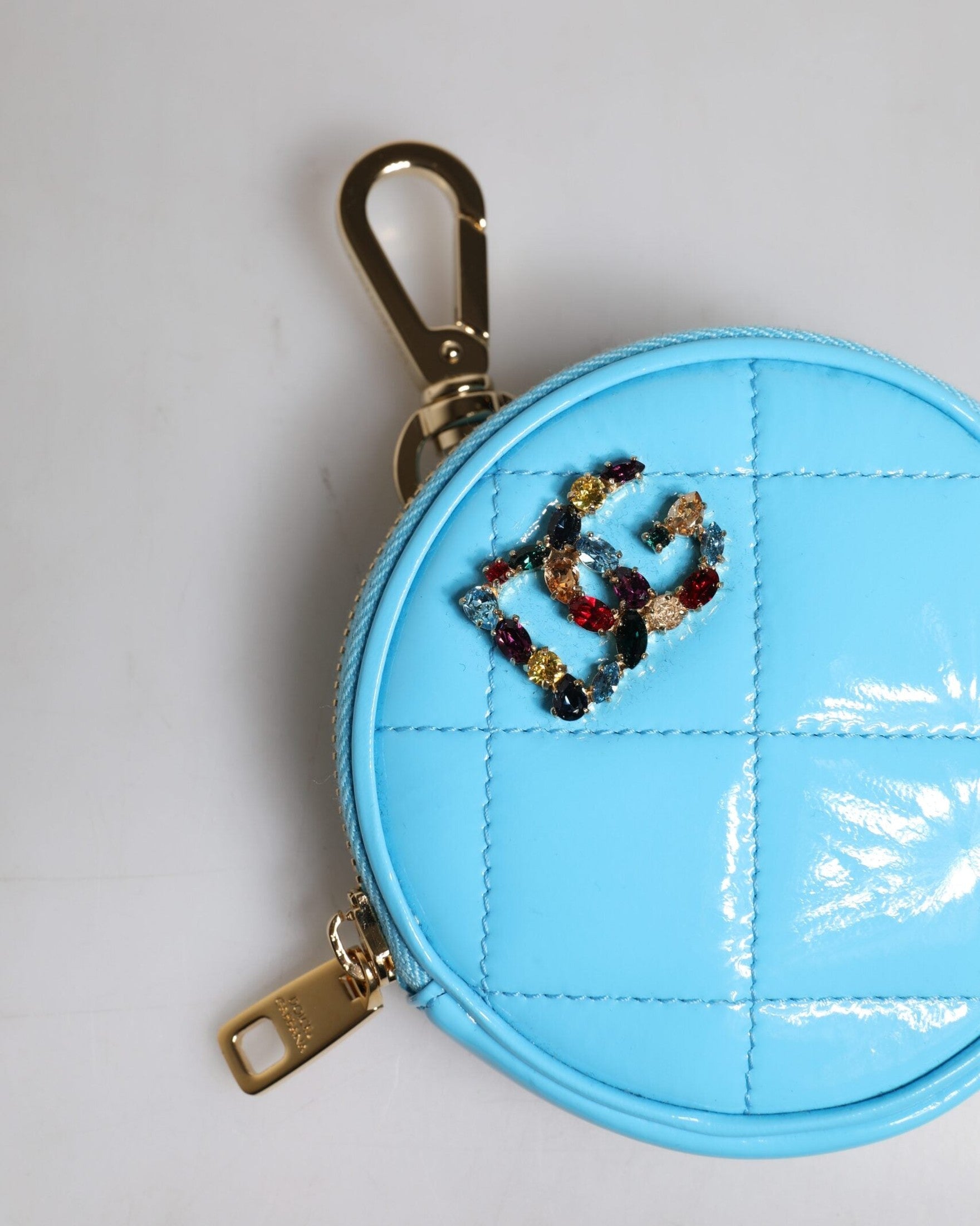 Dolce & Gabbana Light Blue Leather Lamb Dg Crystal Round Coin Purse Wallet Glam Steals