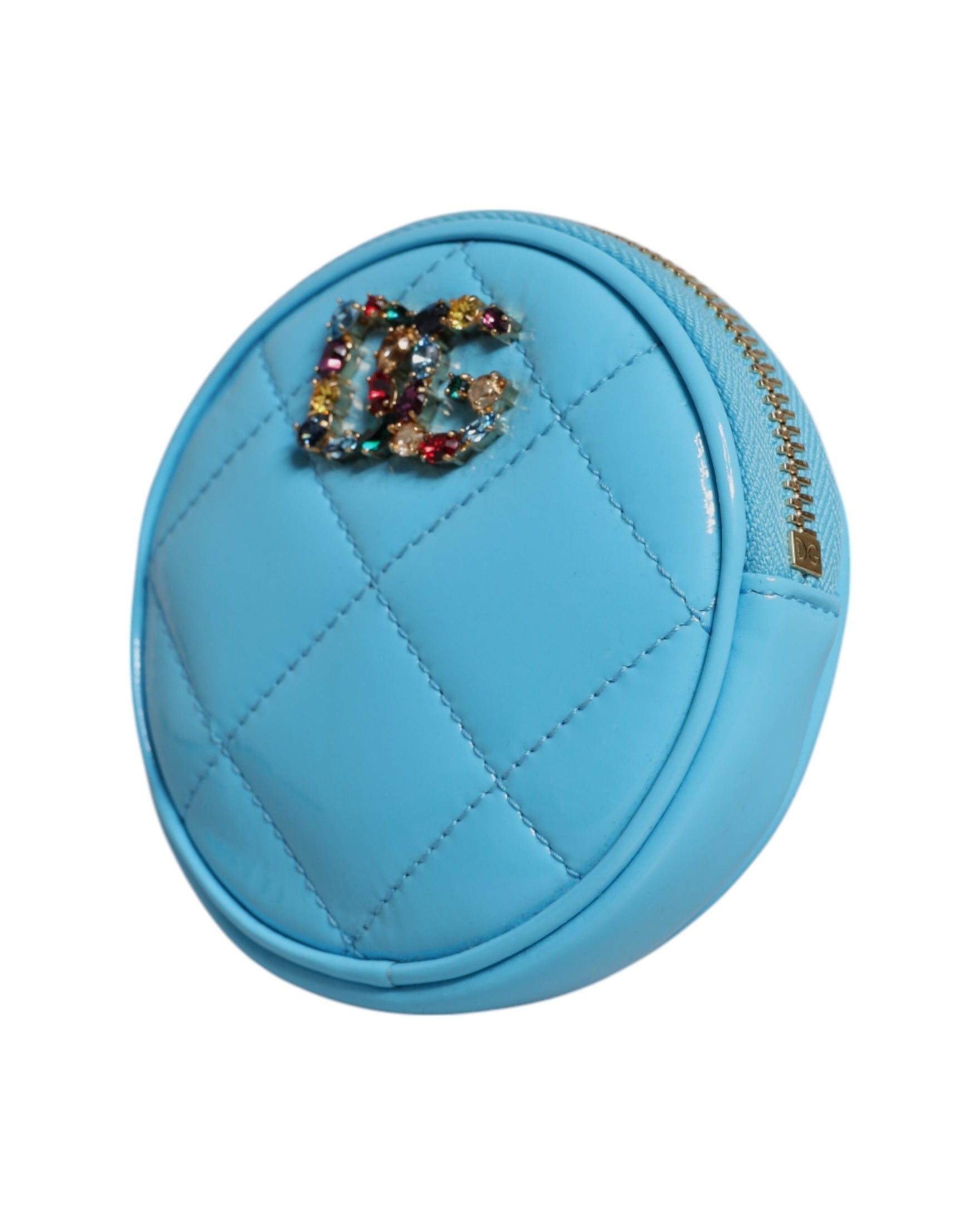 Dolce & Gabbana Light Blue Leather Lamb Dg Crystal Round Coin Purse Wallet Glam Steals