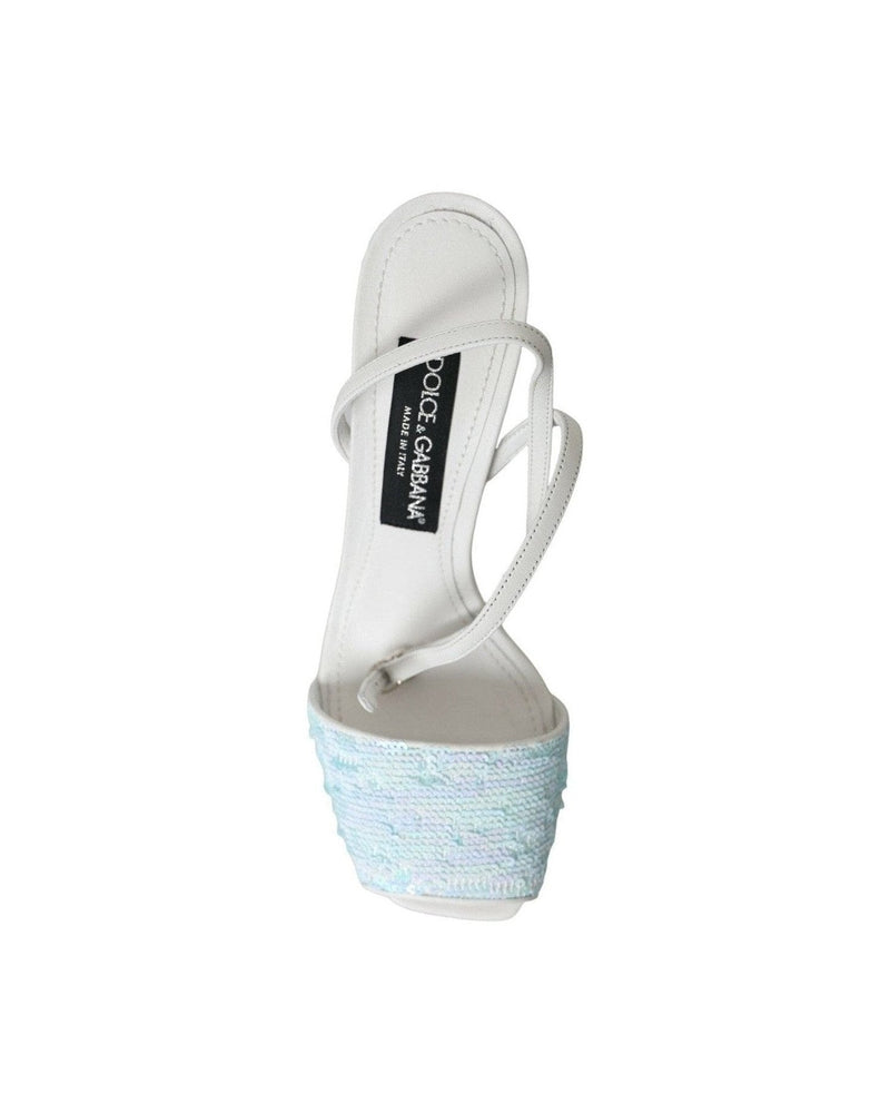 Dolce & Gabbana Light Blue Sequin Ankle Strap Sandals Shoes Heels