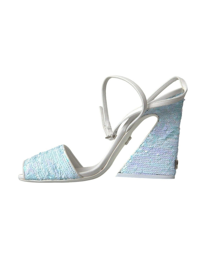 Dolce & Gabbana Light Blue Sequin Ankle Strap Sandals Shoes Heels