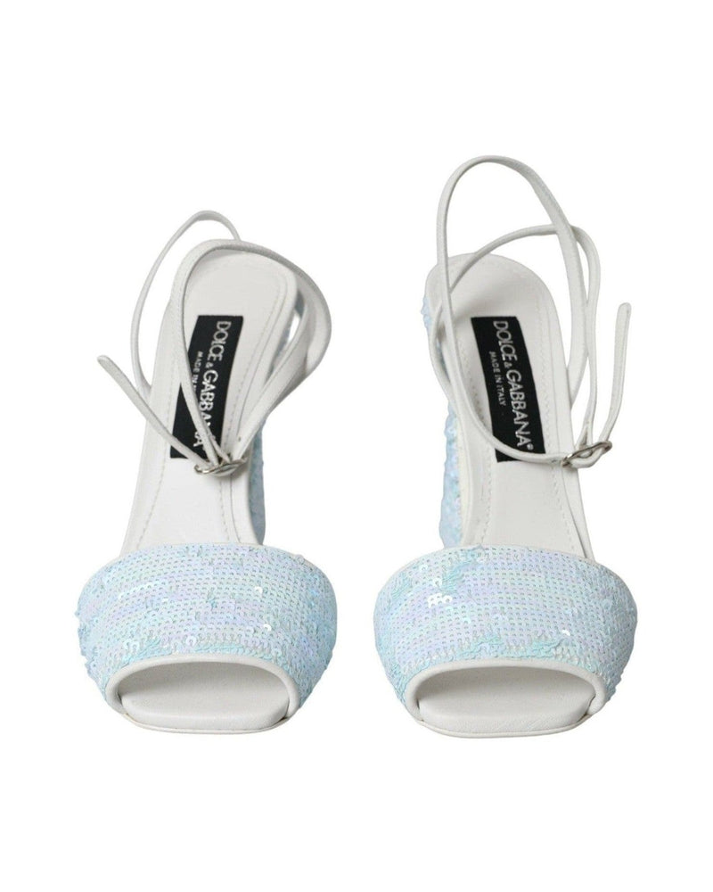 Dolce & Gabbana Light Blue Sequin Ankle Strap Sandals Shoes Heels