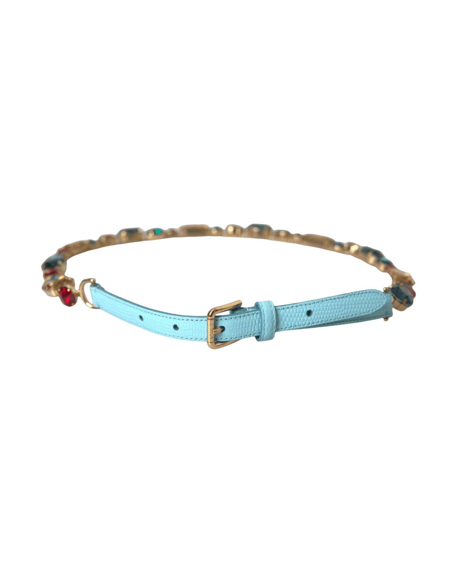 Dolce & Gabbana Light Leather Crystal Chain Waist Blue Belt Glam Steals