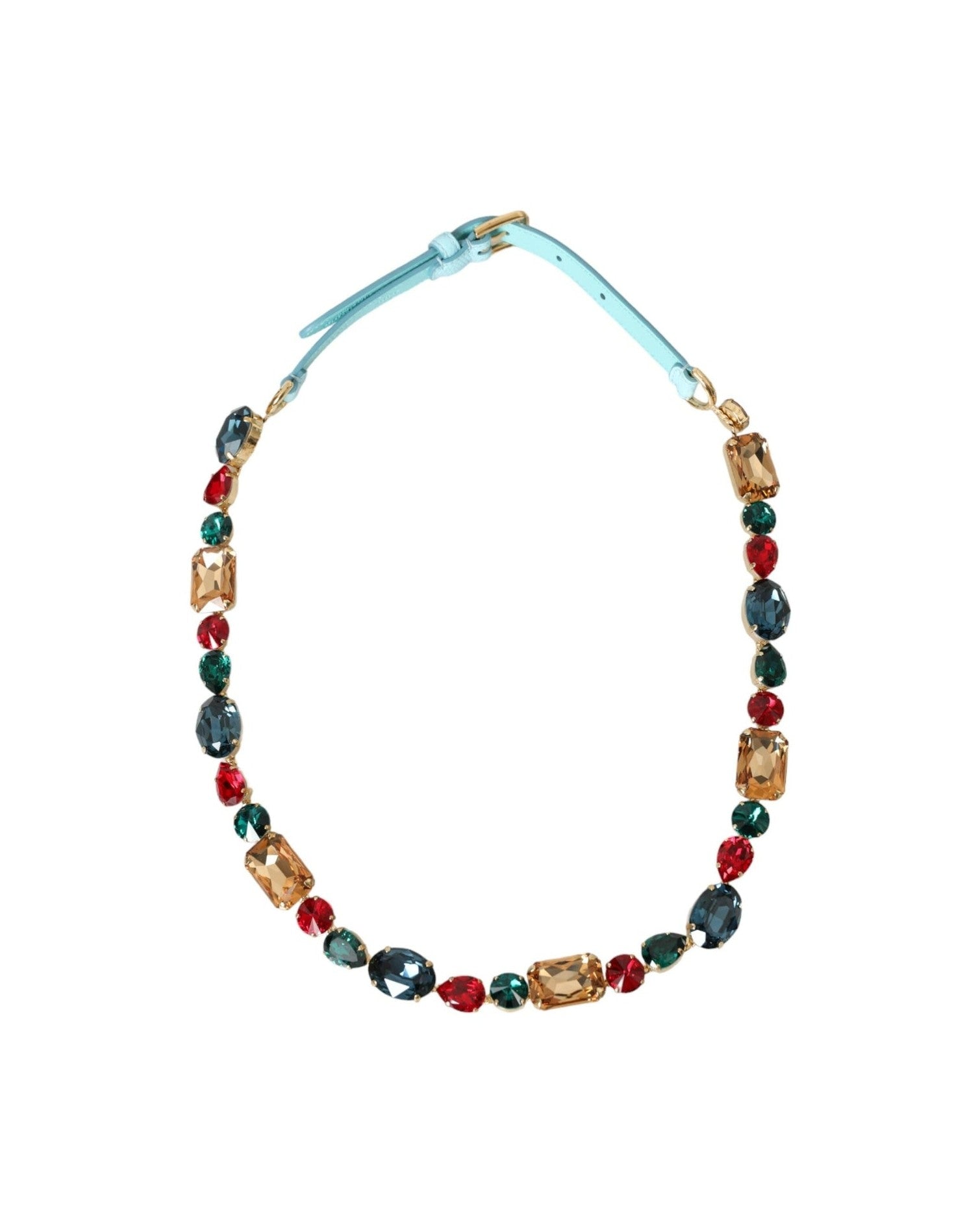 Dolce & Gabbana Light Leather Crystal Chain Waist Blue Belt Glam Steals