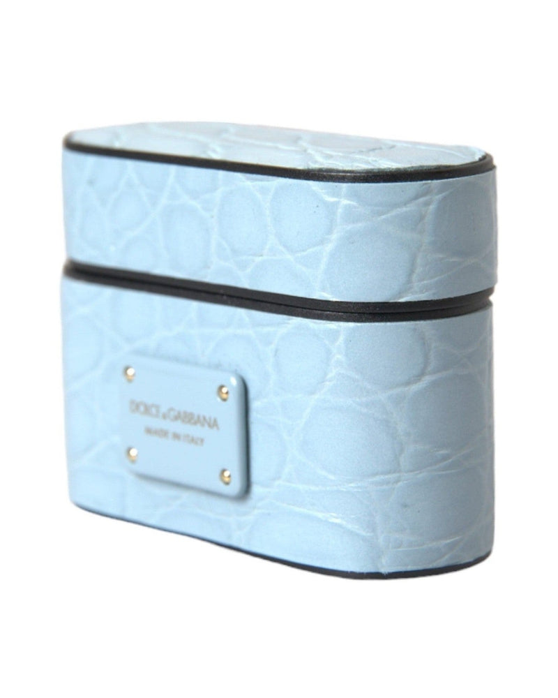 Dolce & Gabbana Light Leather Metal Logo Plaque Airpods Blue Case Glam Steals