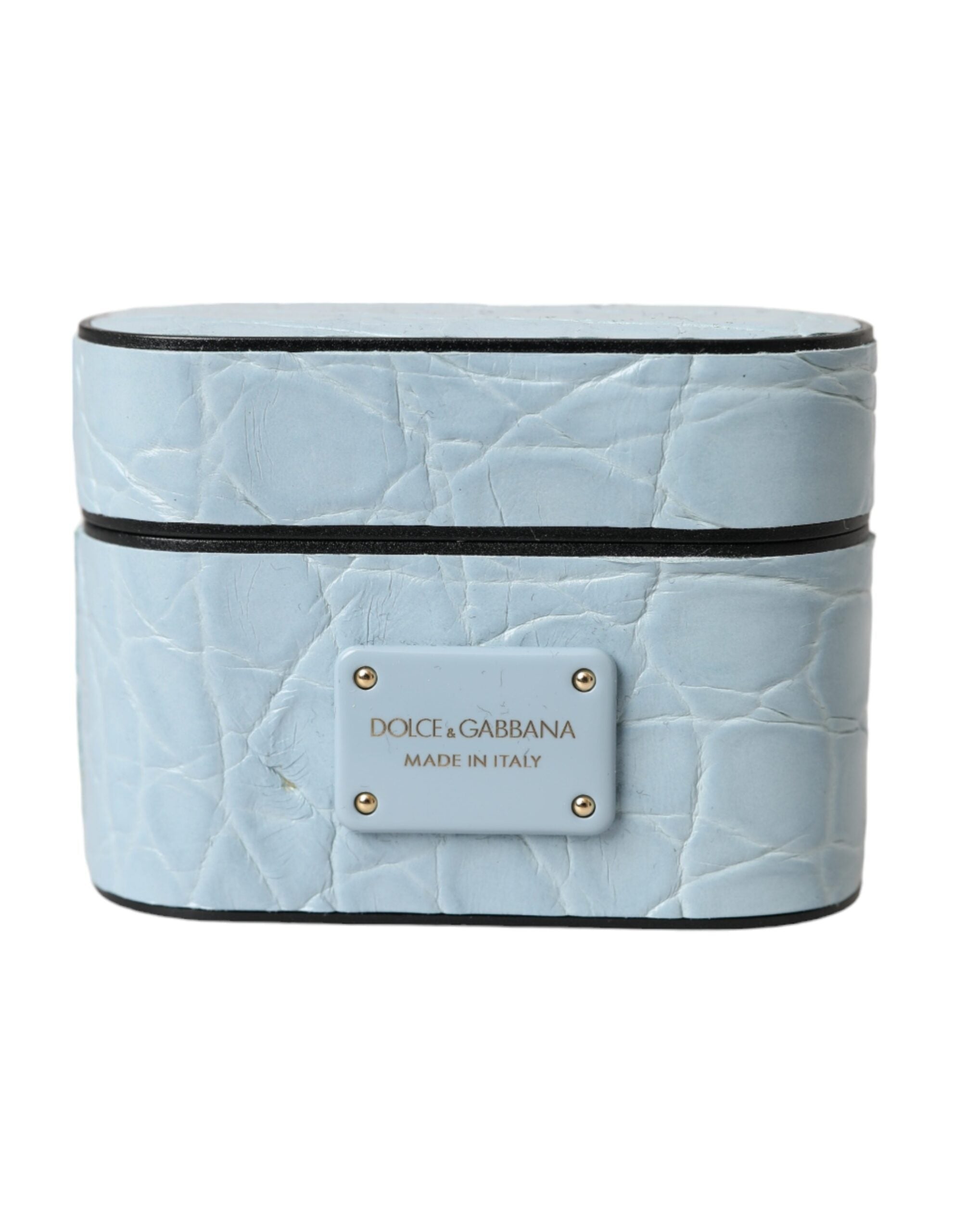 Dolce & Gabbana Light Leather Metal Logo Plaque Airpods Blue Case Glam Steals