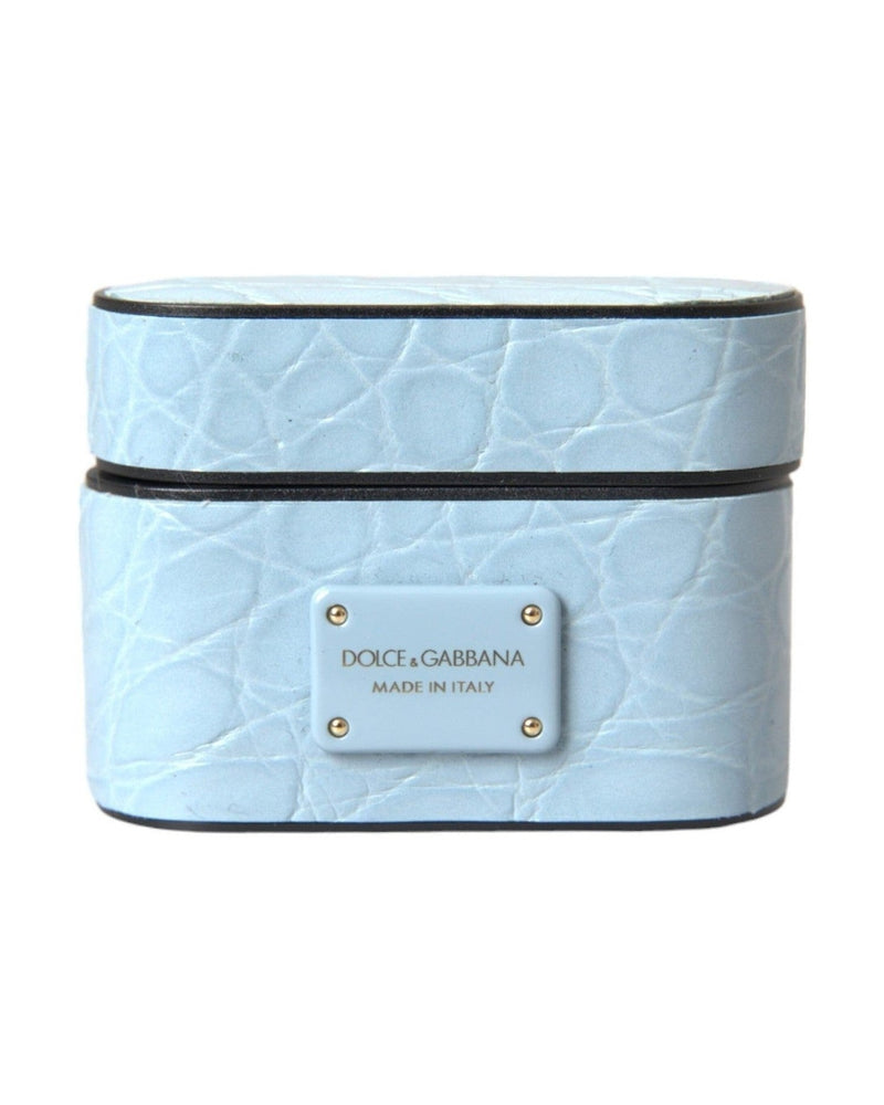 Dolce & Gabbana Light Leather Metal Logo Plaque Airpods Blue Case Glam Steals