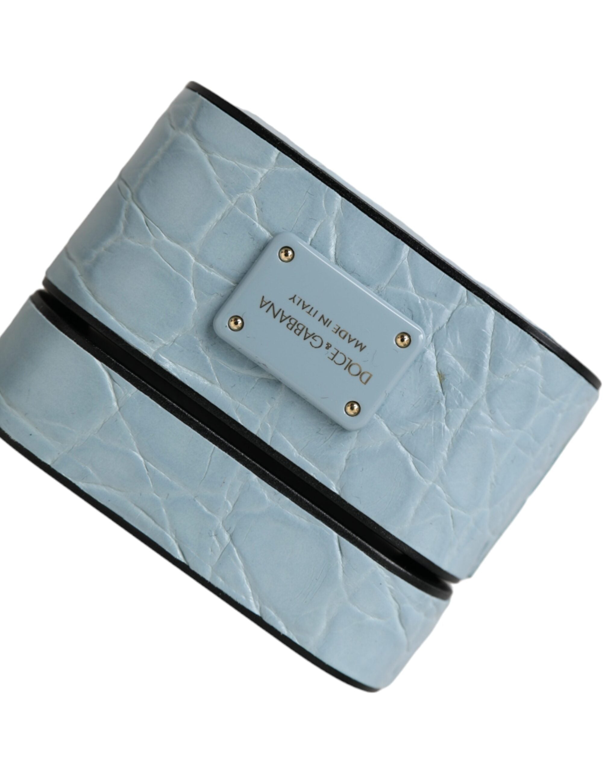 Dolce & Gabbana Light Leather Metal Logo Plaque Airpods Blue Case Glam Steals