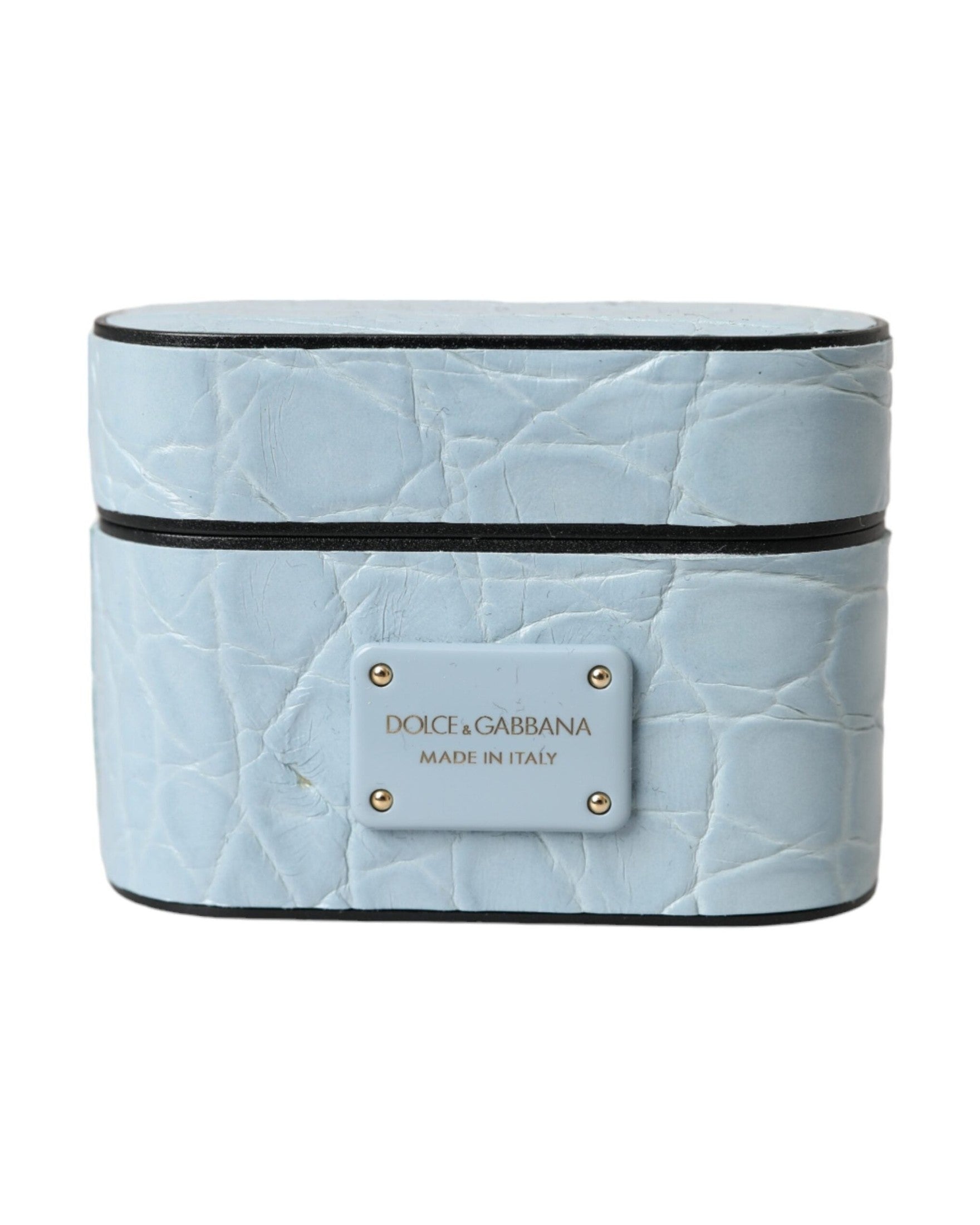 Dolce & Gabbana Light Leather Metal Logo Plaque Airpods Blue Case Glam Steals