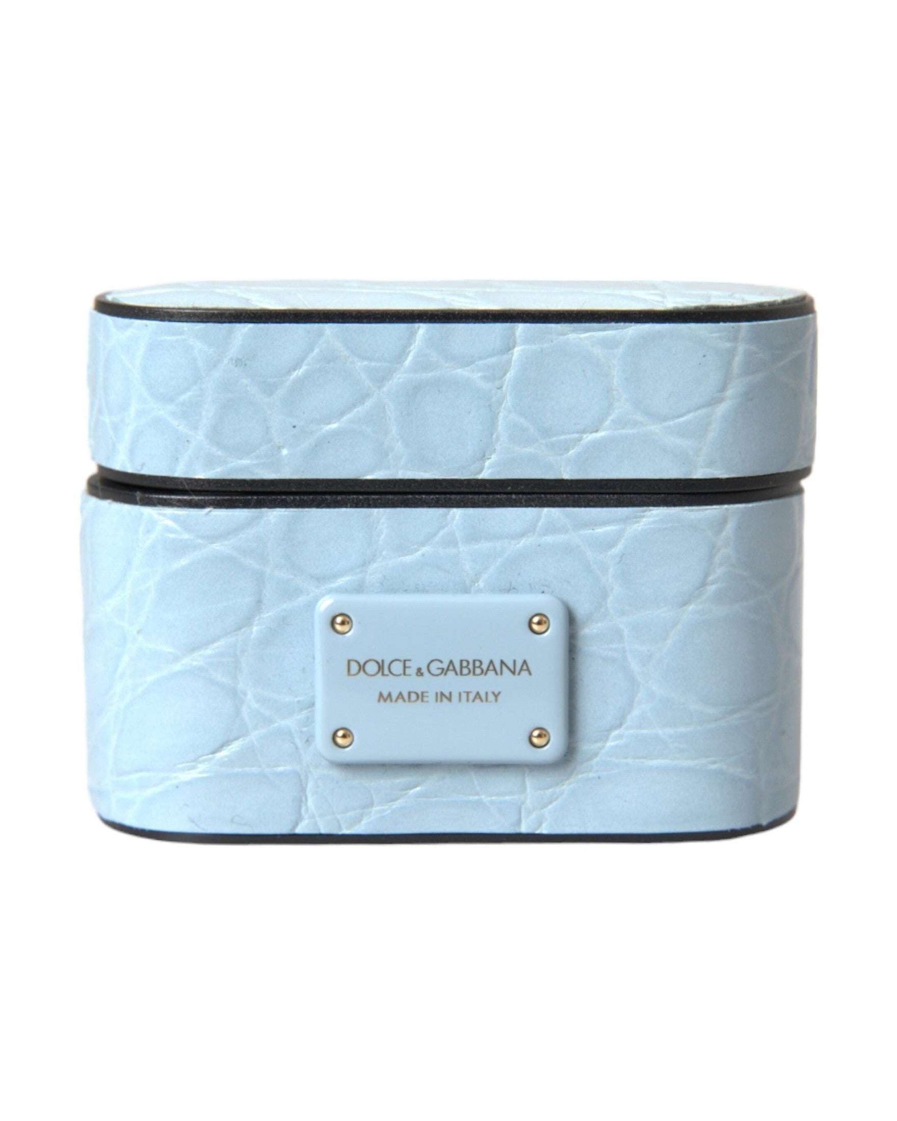 Dolce & Gabbana Light Leather Metal Logo Plaque Airpods Blue Case Glam Steals