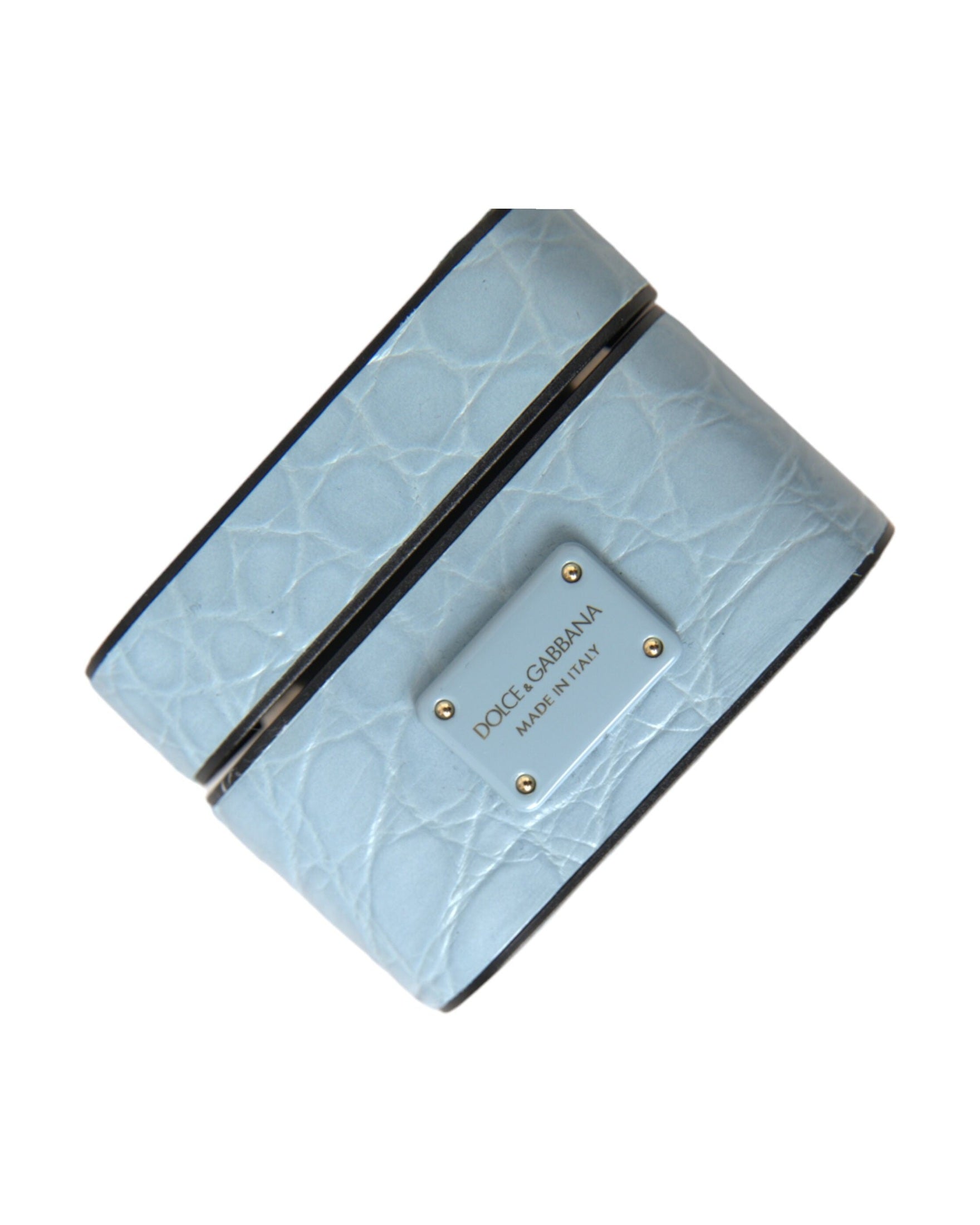 Dolce & Gabbana Light Leather Metal Logo Plaque Airpods Blue Case Glam Steals