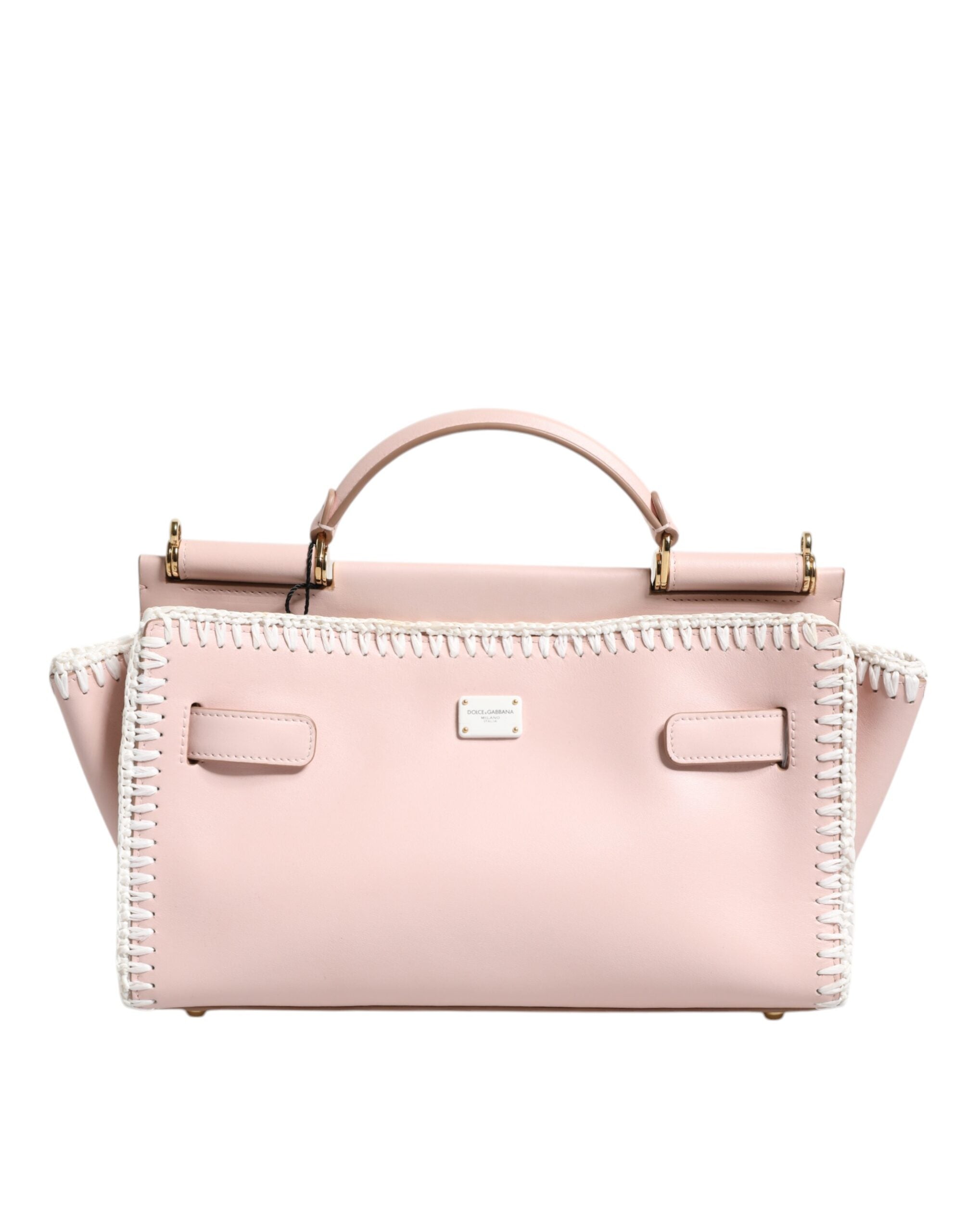 Dolce & Gabbana Light Logo Plaque Soft Leather Strap Crossbody Pink Bag Glam Steals