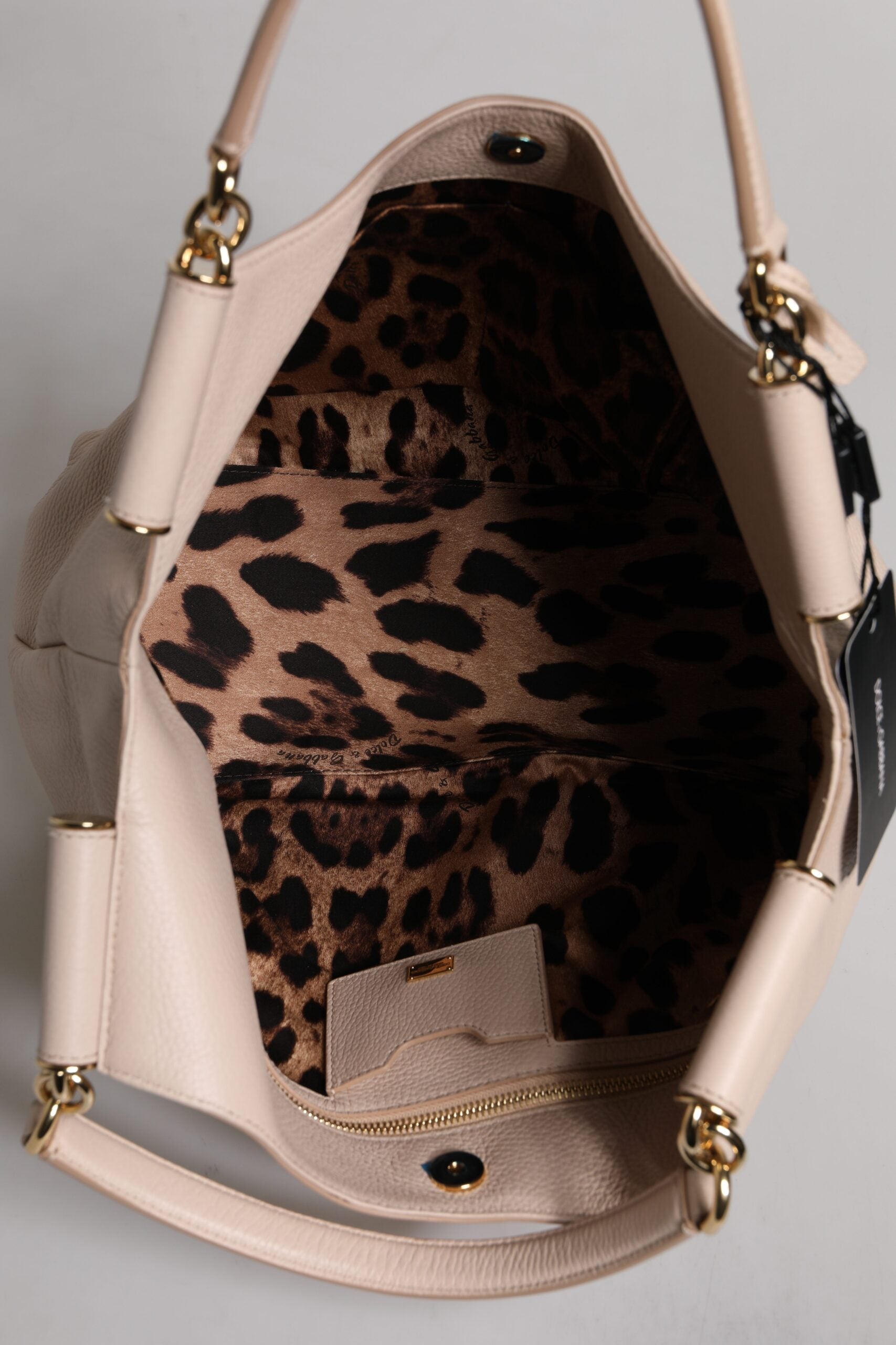 Dolce & Gabbana Light Pink Leather Deer Logo Plaque Tote Top Handle Bag Glam Steals