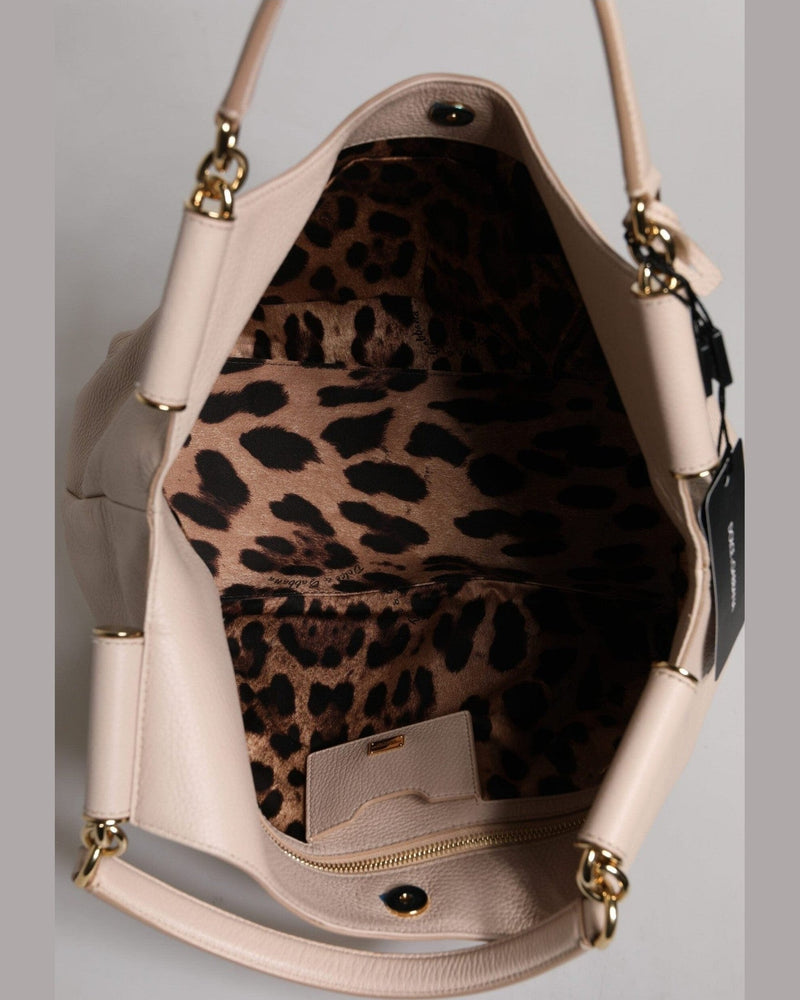 Dolce & Gabbana Light Pink Leather Deer Logo Plaque Tote Top Handle Bag Glam Steals