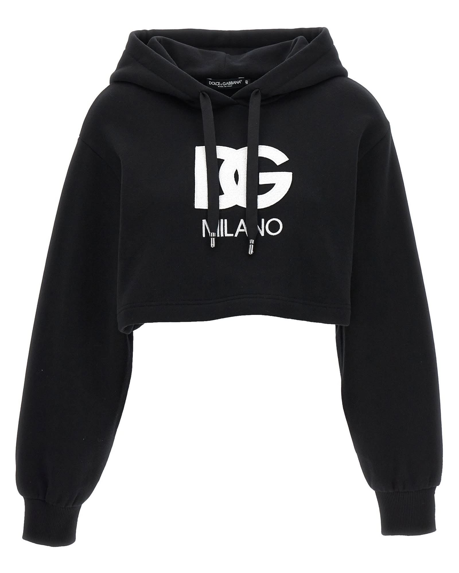 Dolce & Gabbana Logo Embroidery Cropped Hoodie Glam Steals