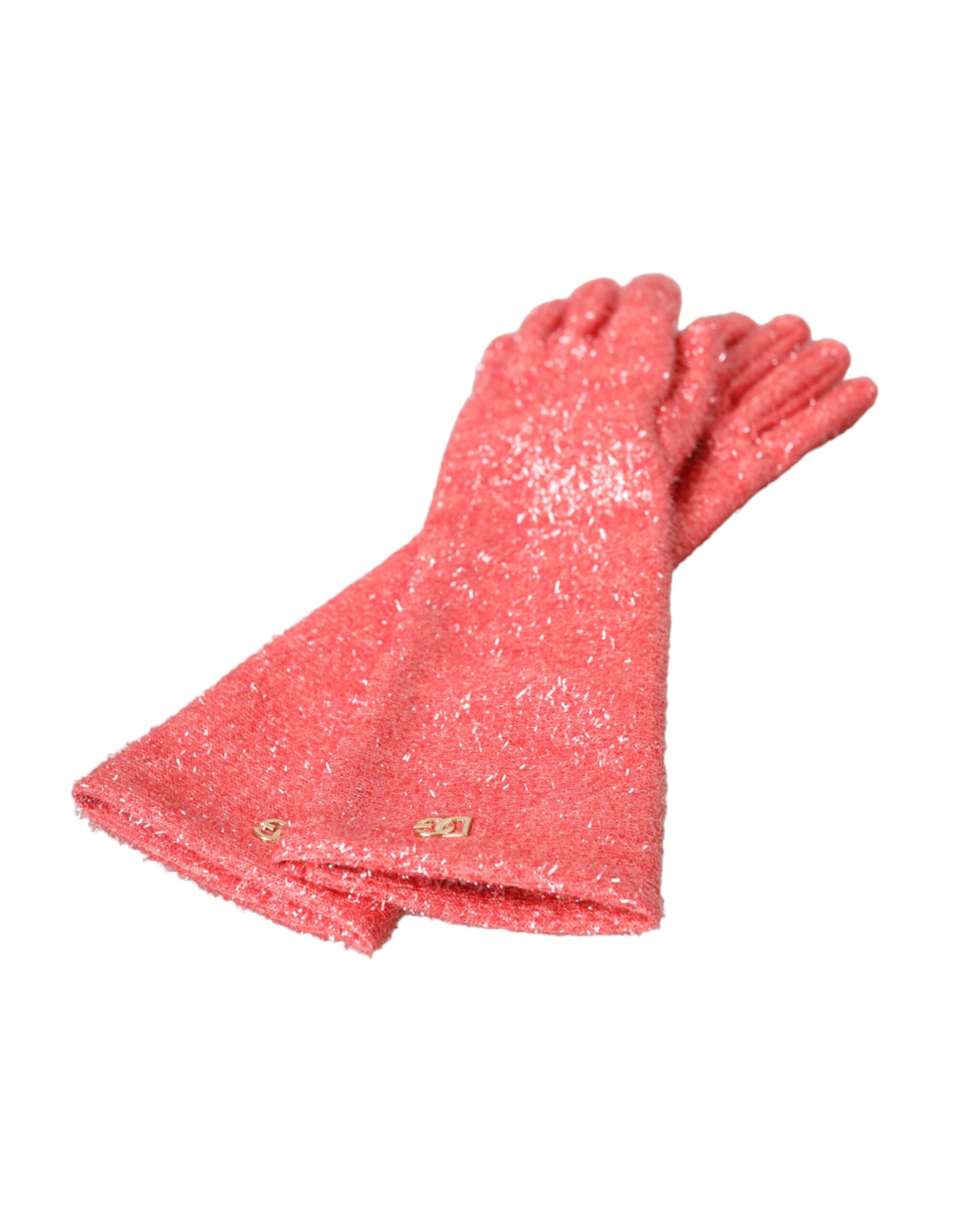Dolce & Gabbana Lurex Fantasia Mid Arm Length Pink Gloves Glam Steals