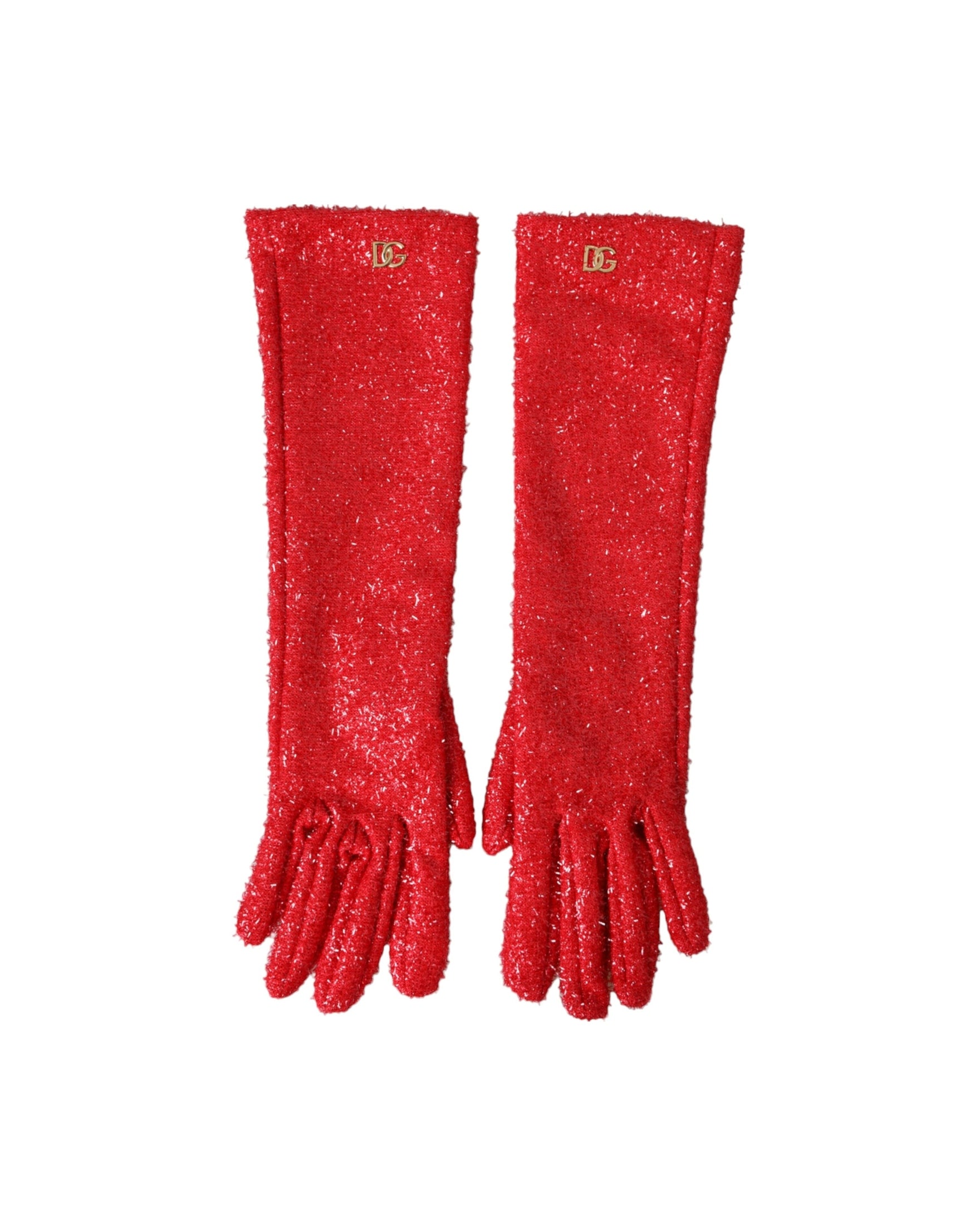 Dolce & Gabbana Lurex Fantasia Mid Arm Length Red Gloves Glam Steals