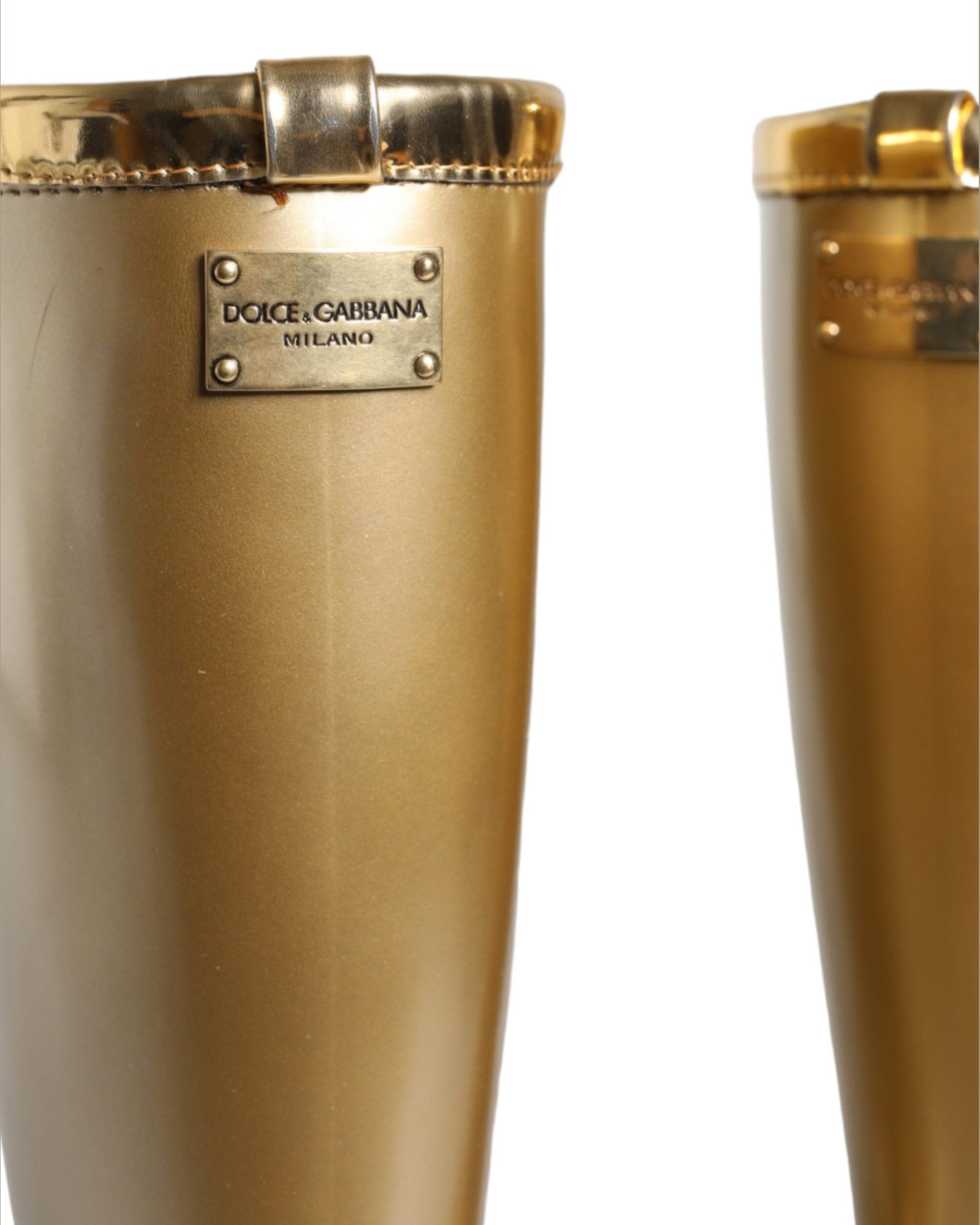 Dolce & Gabbana Metallic Gold Rubber Pvc Rain Boots Shoes Glam Steals