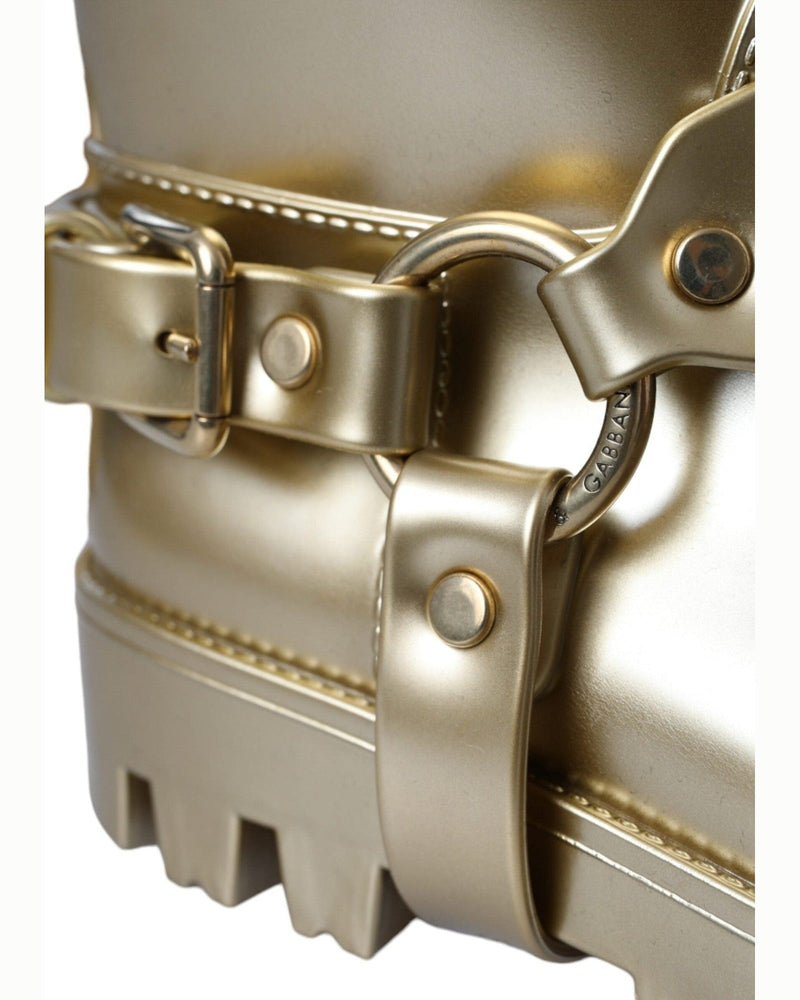 Dolce & Gabbana Metallic Gold Rubber Pvc Rain Boots Shoes Glam Steals