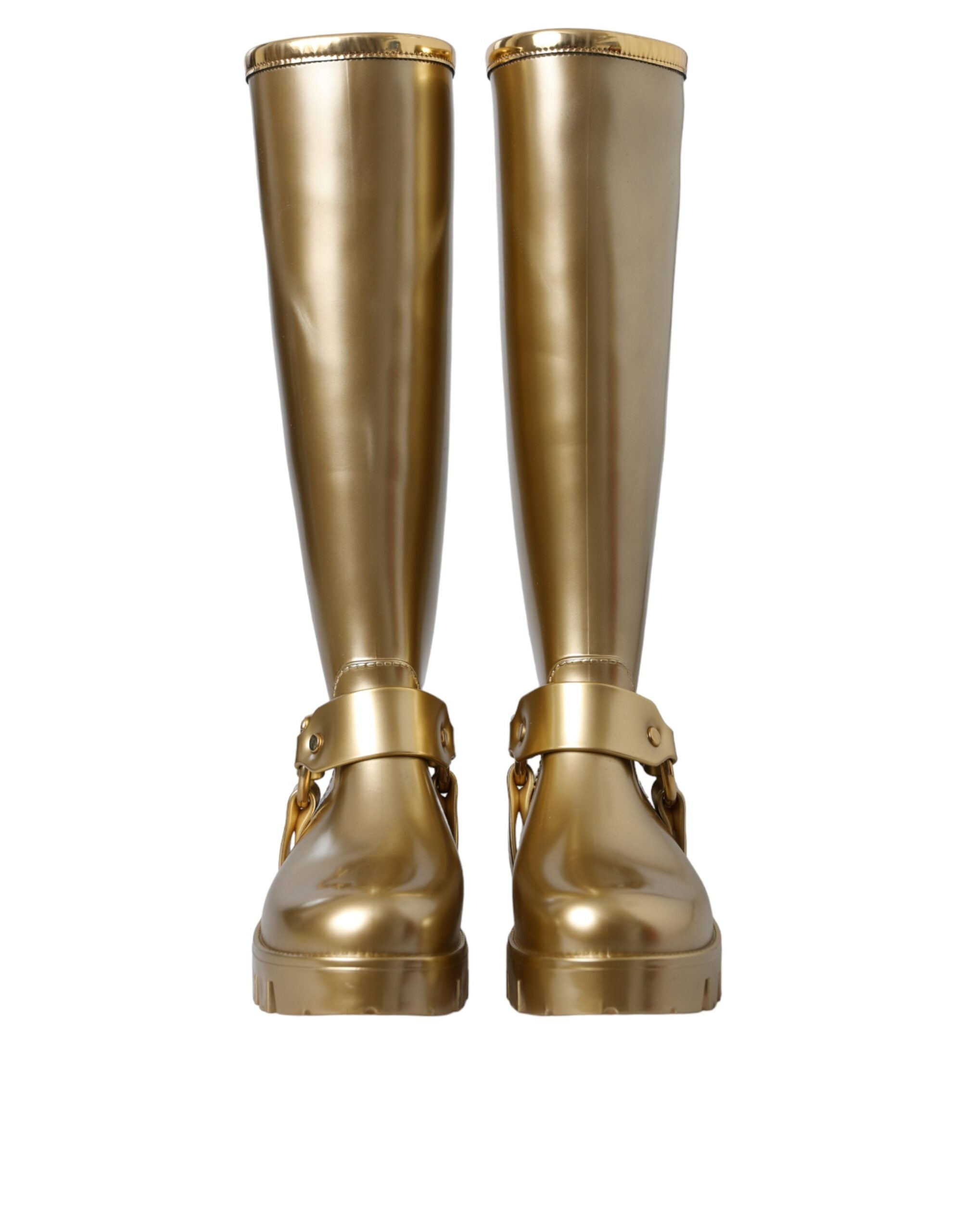 Dolce & Gabbana Metallic Gold Rubber Pvc Rain Boots Shoes Glam Steals