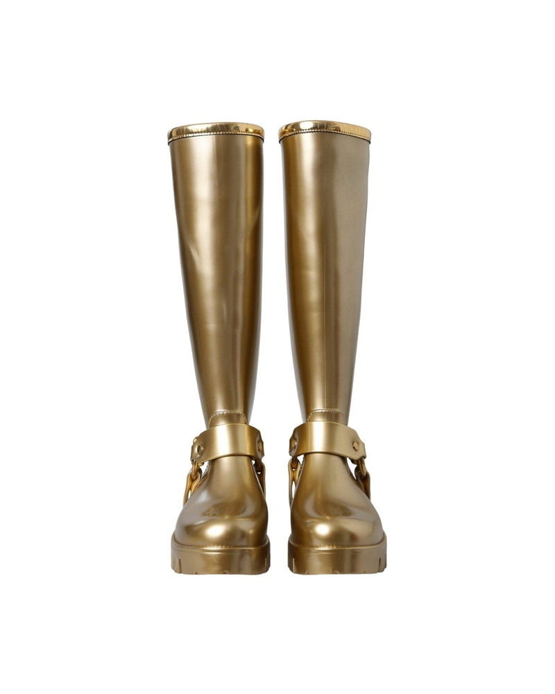 Dolce & Gabbana Metallic Gold Rubber Pvc Rain Boots Shoes Glam Steals
